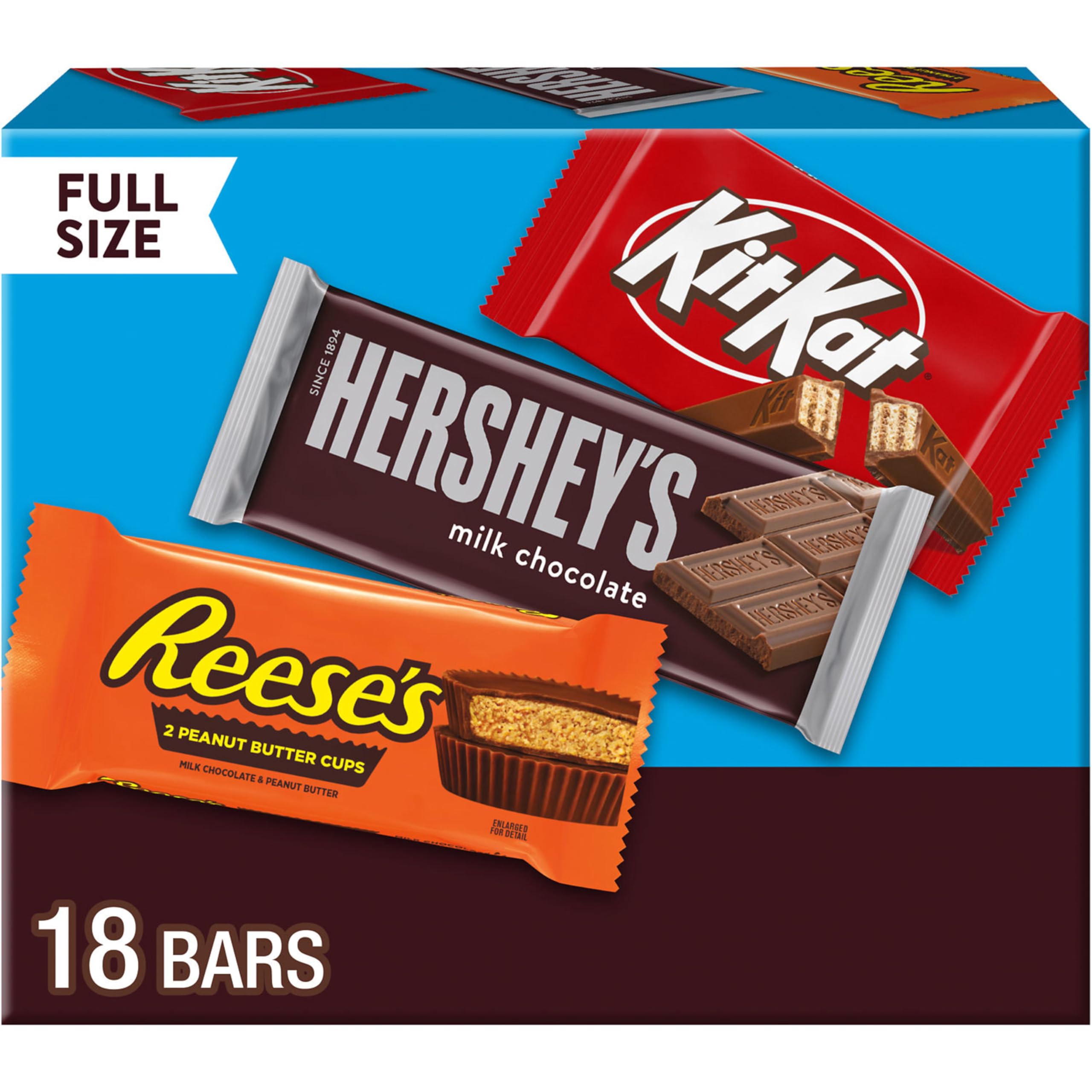 HERSHEY'S, KIT KAT and REESE'S Assorted Milk Chocolate, Christmas Candy Variety Box, 27.3 oz (18 Count)