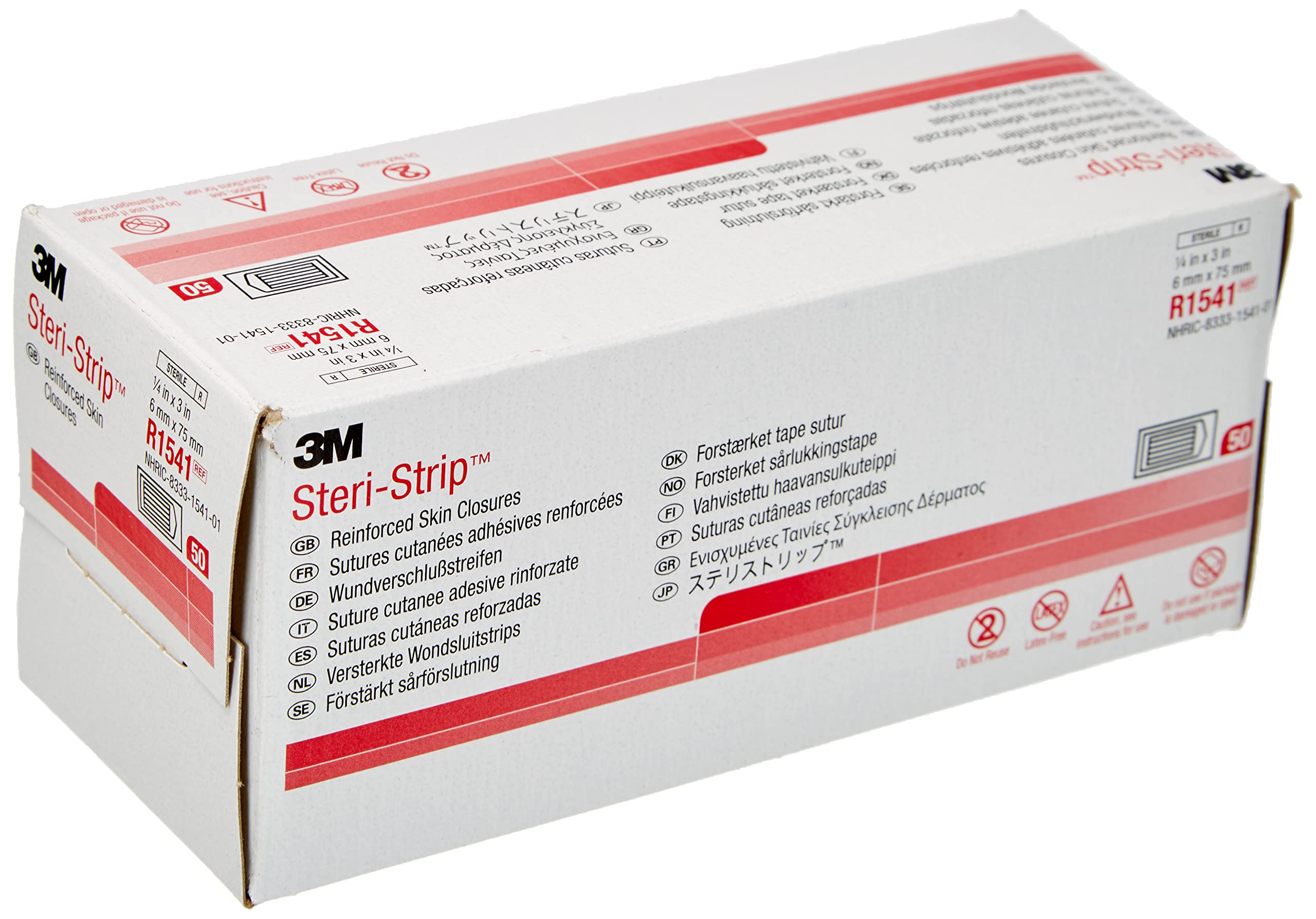 3M Steri-Strip™, 6 x 75 mm Sterile Tape for Skin Sutures in Reinforced Non-Woven Fabric, Pack of 150 (50 Bags x 3 Pieces)