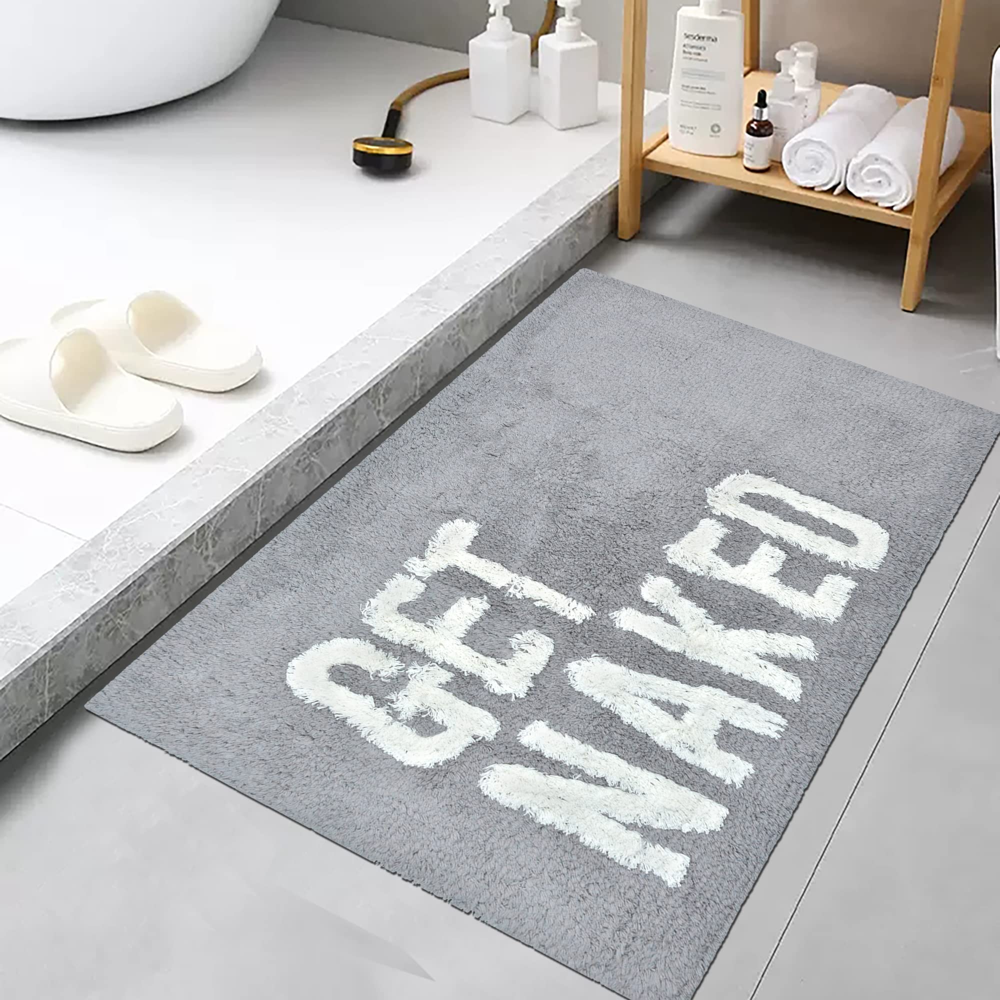 Zeeinx Get Naked Bath Mat Bathroom Rugs Non Slip Microfiber Absorbent Bath Rugs Funny Bathroom Decor Bathroom Carpet Rugs with Words Grey 20”x32”