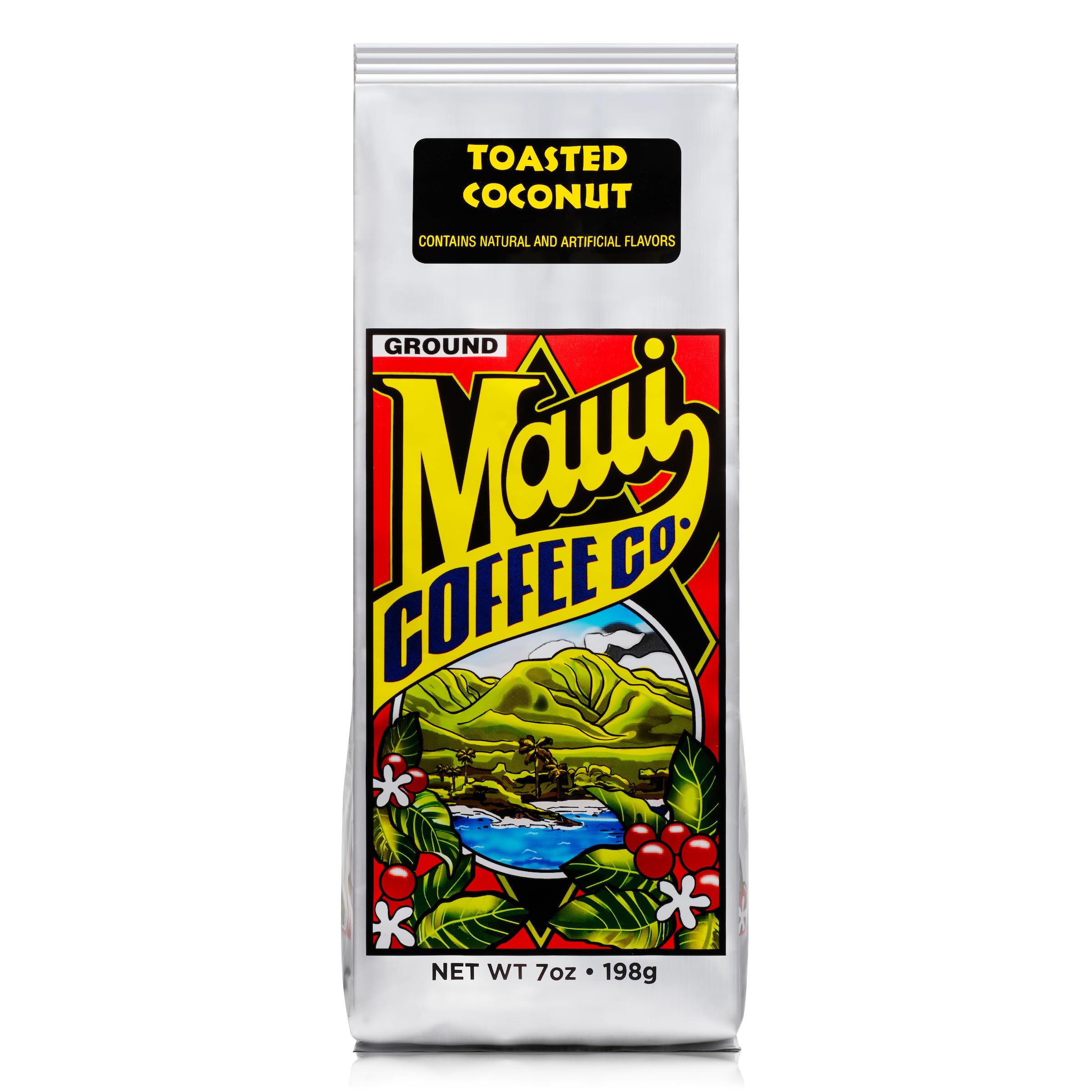 Maui Coffee Company Toasted Coconut Coffee, Ground (7 oz. bag) - Dark Roast w Rich Clean Medium-Bodied Flavor - Small Batch Roasted and Blended in Lahaina Hawaii