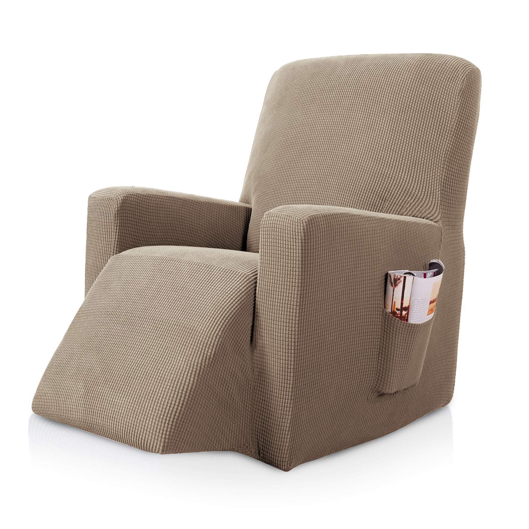 Subrtex Stretch Chair Slipcover Furniture Protector Lazy Boy Covers for Leather and Fabric Sofa with Side Pocket (Recliner, Sand)