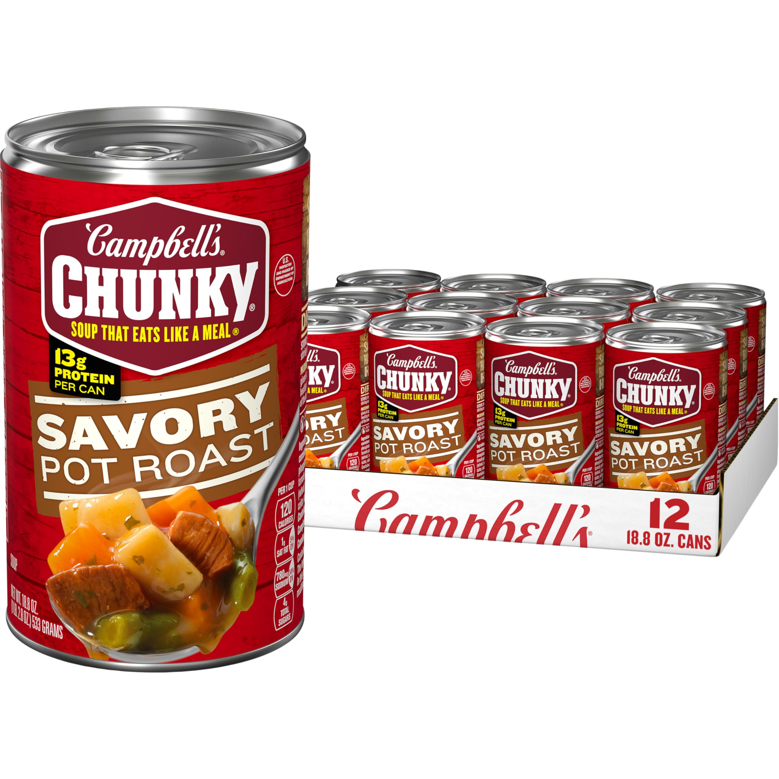 Campbell’s Chunky Soup, Savory Pot Roast Soup, 18.8 oz Can (Pack of 12)