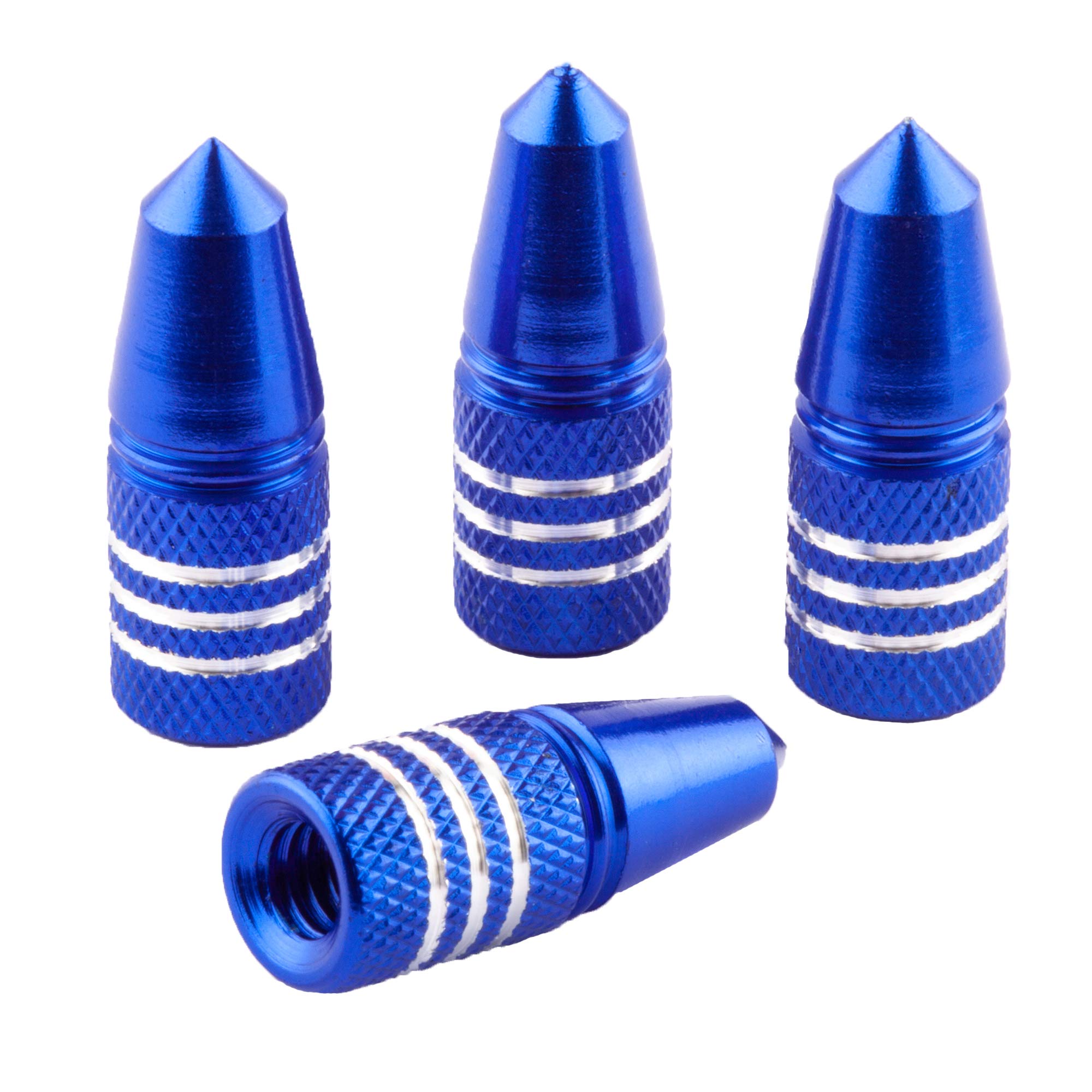 Presta Valve Caps - Anodized Aluminum - Use On Presta/French Valves - Designs: Bullet, Rocket, Hamburger, Pocket Rocket (4 Pack)