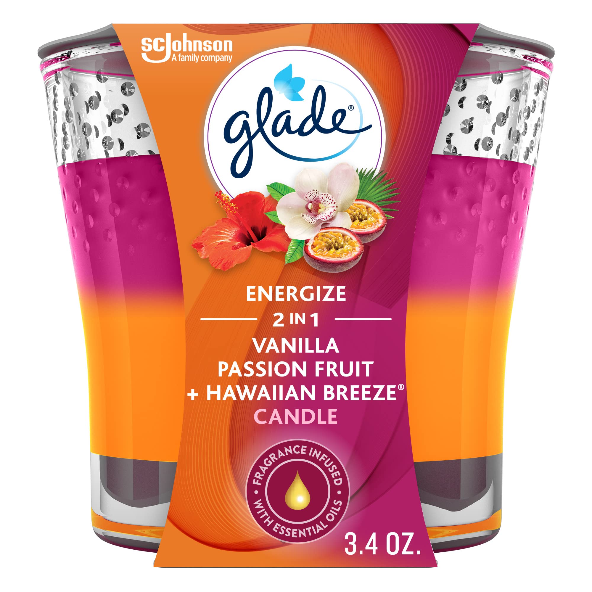 Glade 2-in-1 Jar Candle Air Freshener, Hawaiian Breeze/Vanilla Passion Fruit, 3.4 Ounce