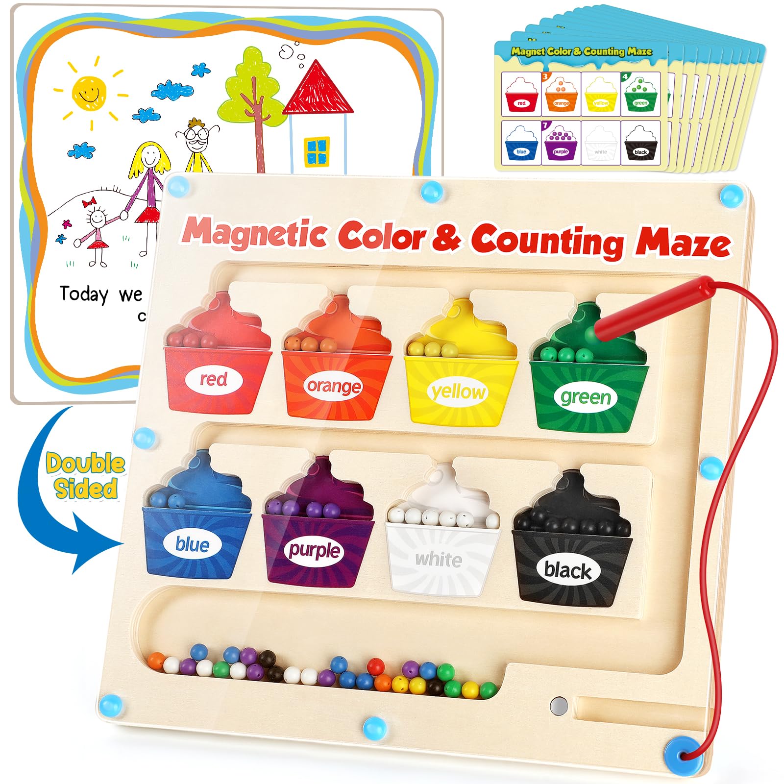 AizwebMagnetic Color & Number Maze,Montessori Toys Wooden Magnetic Puzzle Board Color Sorting Counting Matching Toy,Toddler Learning Activities Fine Motor Skills Toy for Boy Girl 2 3 4 5 Year Old