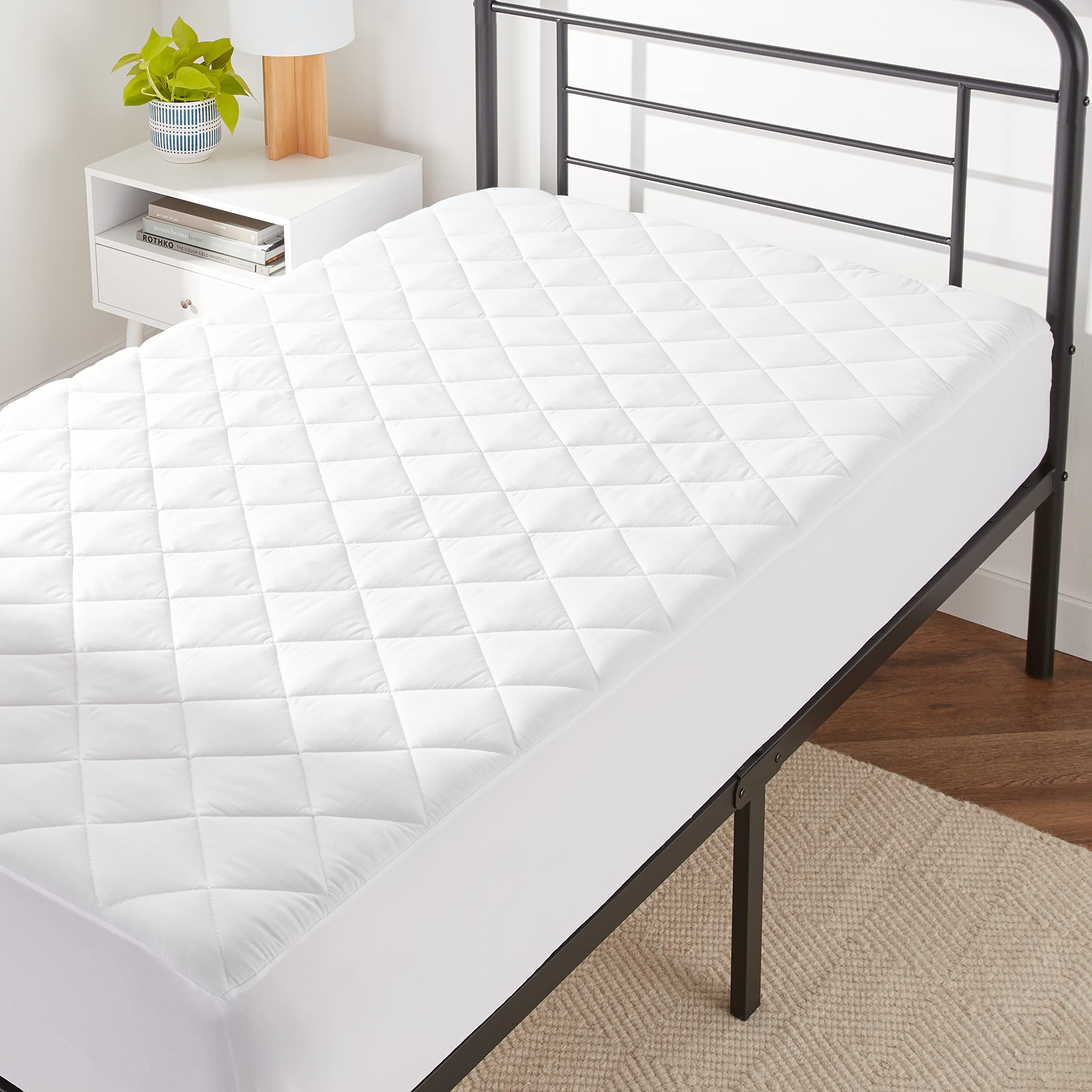 Amazon Basics Hypoallergenic Quilted Mattress Topper Pad, 18 Inches Deep, Twin, White