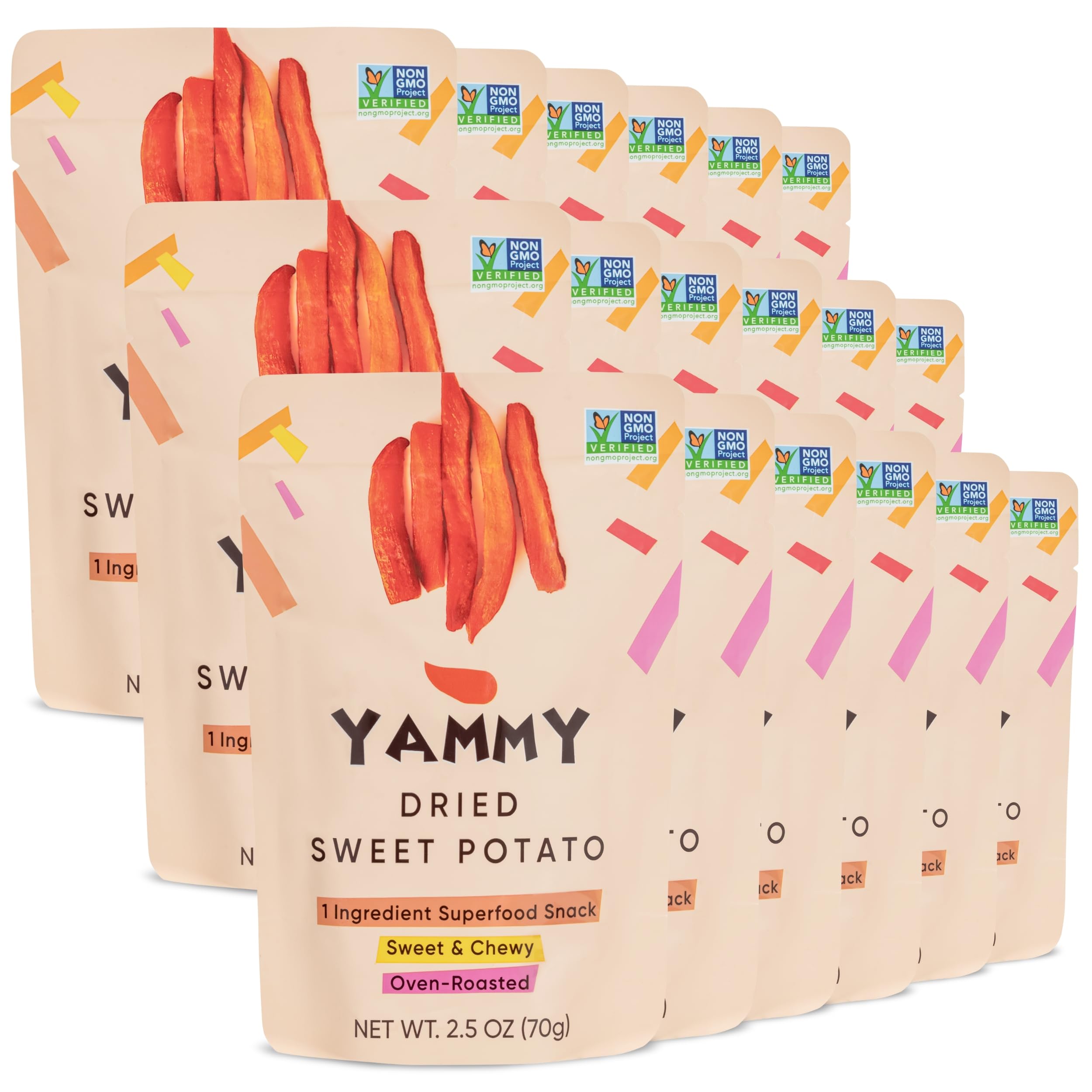 Yammy Dried Sweet Potato Sticks (Pack of 18), 1 Ingredient Superfood Snack, Healthy, 3g Protein, Asian Korean Chinese Japanese Food, Individually Wrapped Snacks For Humans, People, Gluten Free, Vegan