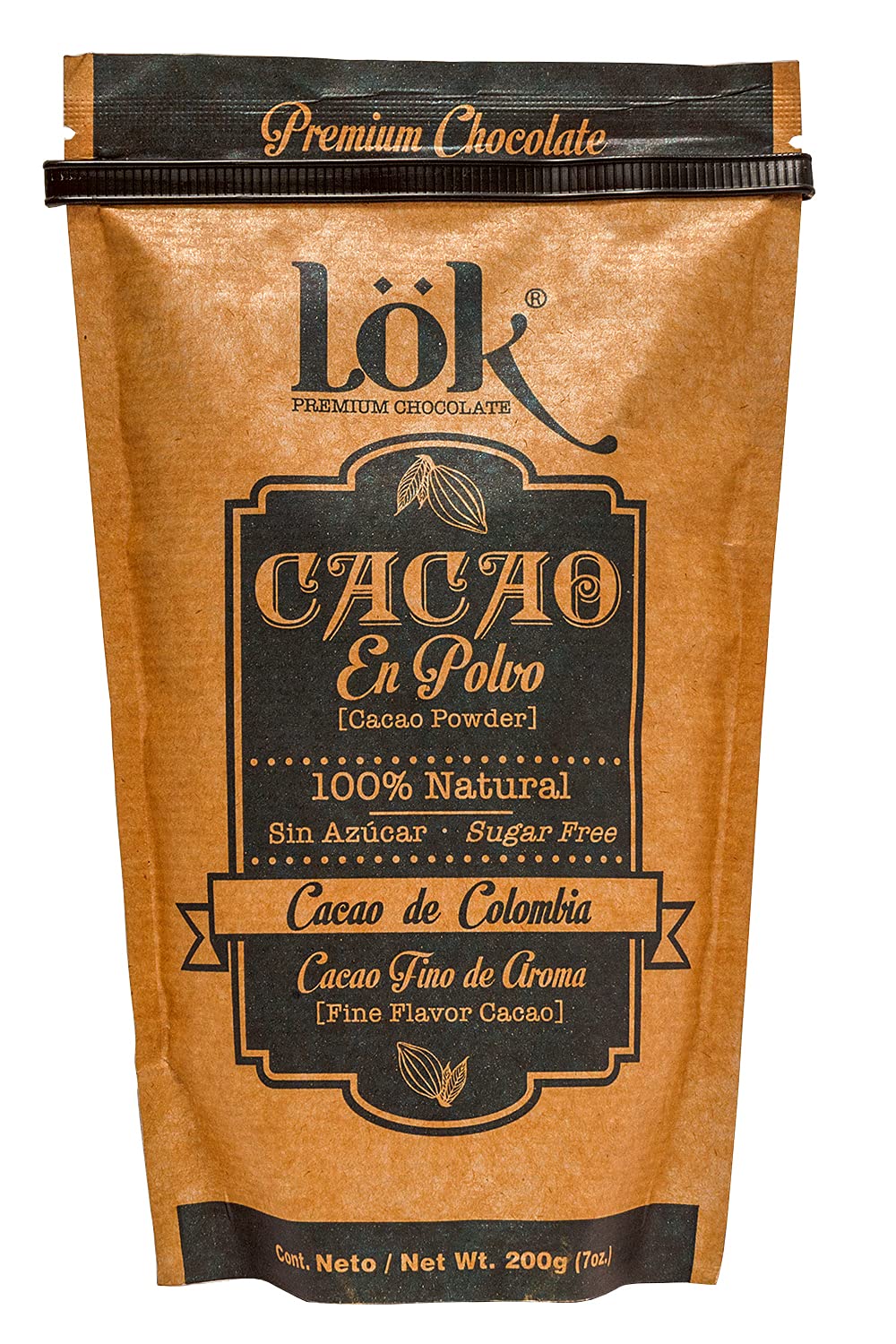 Lök Foods Single Origin Poudre de cacao naturelle de Colombienne, Sans sucre, 200g