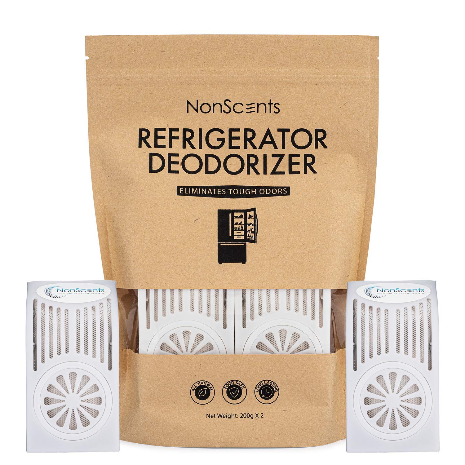 NonScents Refrigerator Deodorizer - Odor Eliminator for Fridge & Freezer - Outshines Baking Soda - Fragrance Free Air Purifier - Unscented & Long-Lasting, Freshen Your Refrigerator & Cooler (2-Pack)