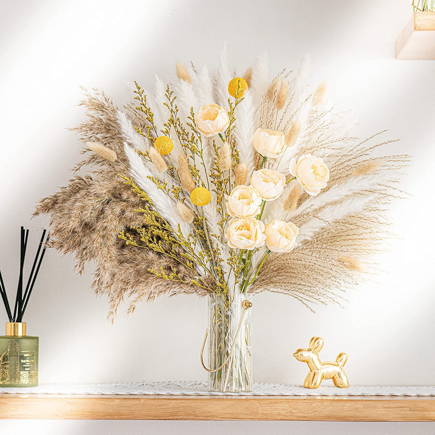 Mericka™ 94pcs Luxury Gift Box Beautiful Pampas Grass Bouquet Decor | Long-Lasting Dried Flowers Bouquet for Boho Home Decor and Boho Wedding Decor (The Designer Bouquet)