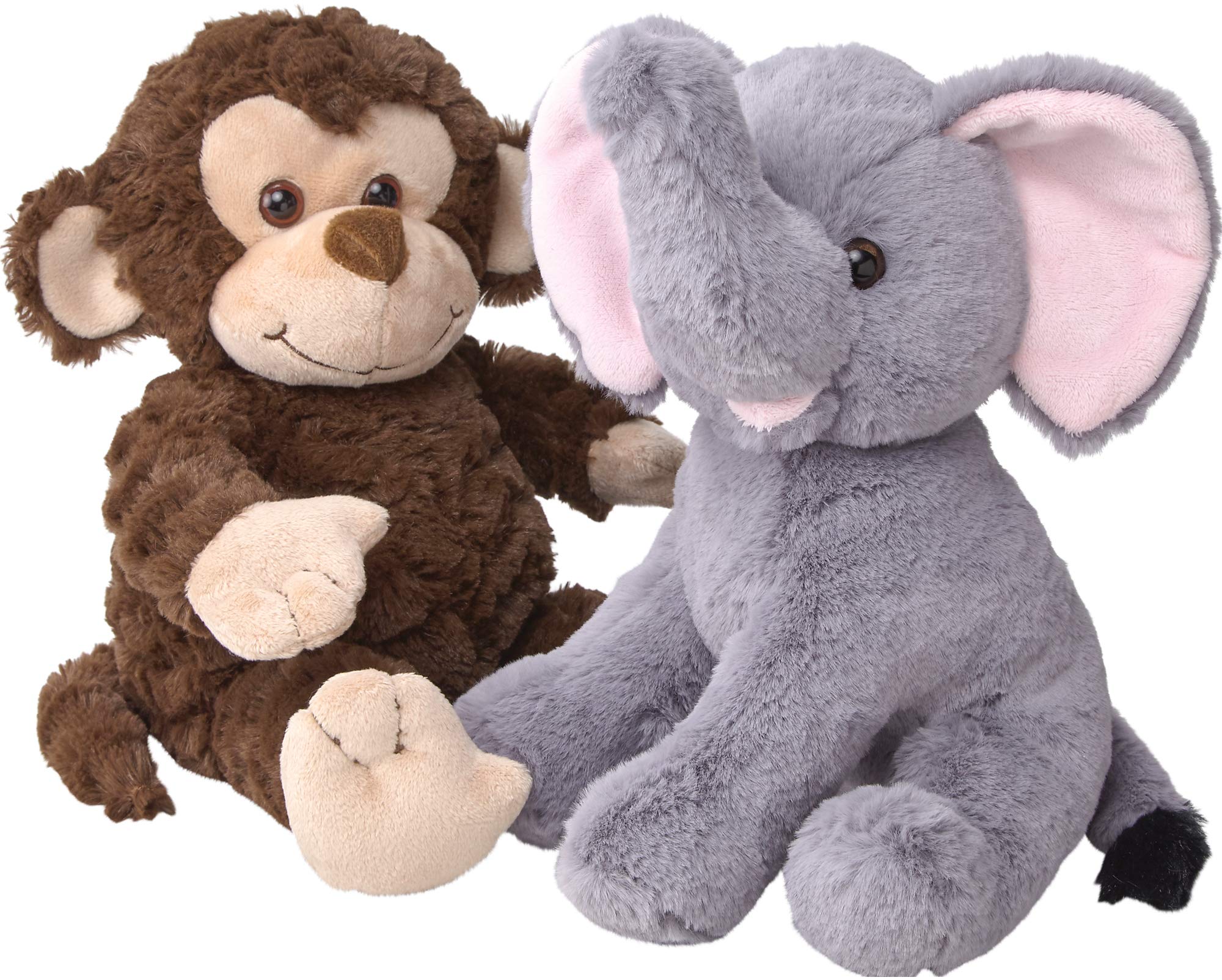 Elephant and Monkey Stuffed Animals - 2 Soft Plush Animal Toys for Baby, Toddler and Kids - Cute and Cuddly Friends for Boy or Girl - Great Gift for Easter, Christmas, Birthday