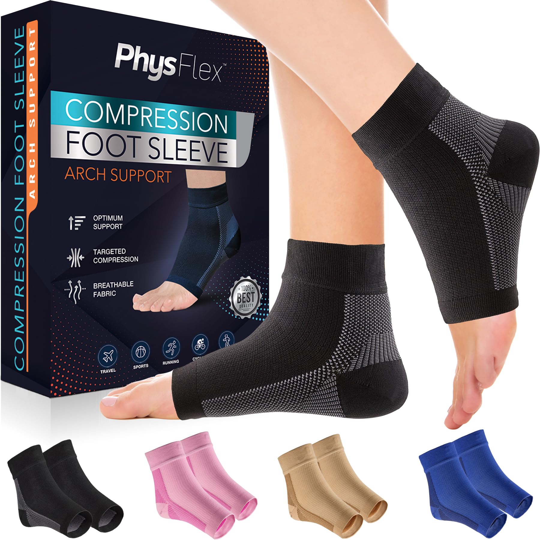 Compression Socks for Plantar Fasciitis, Achilles Tendonitis Relief - (1 Pair) Ankle Compression Sleeve for Heel Spurs, Foot Swelling & Fatigue - Arch Support Brace for Everyday Use