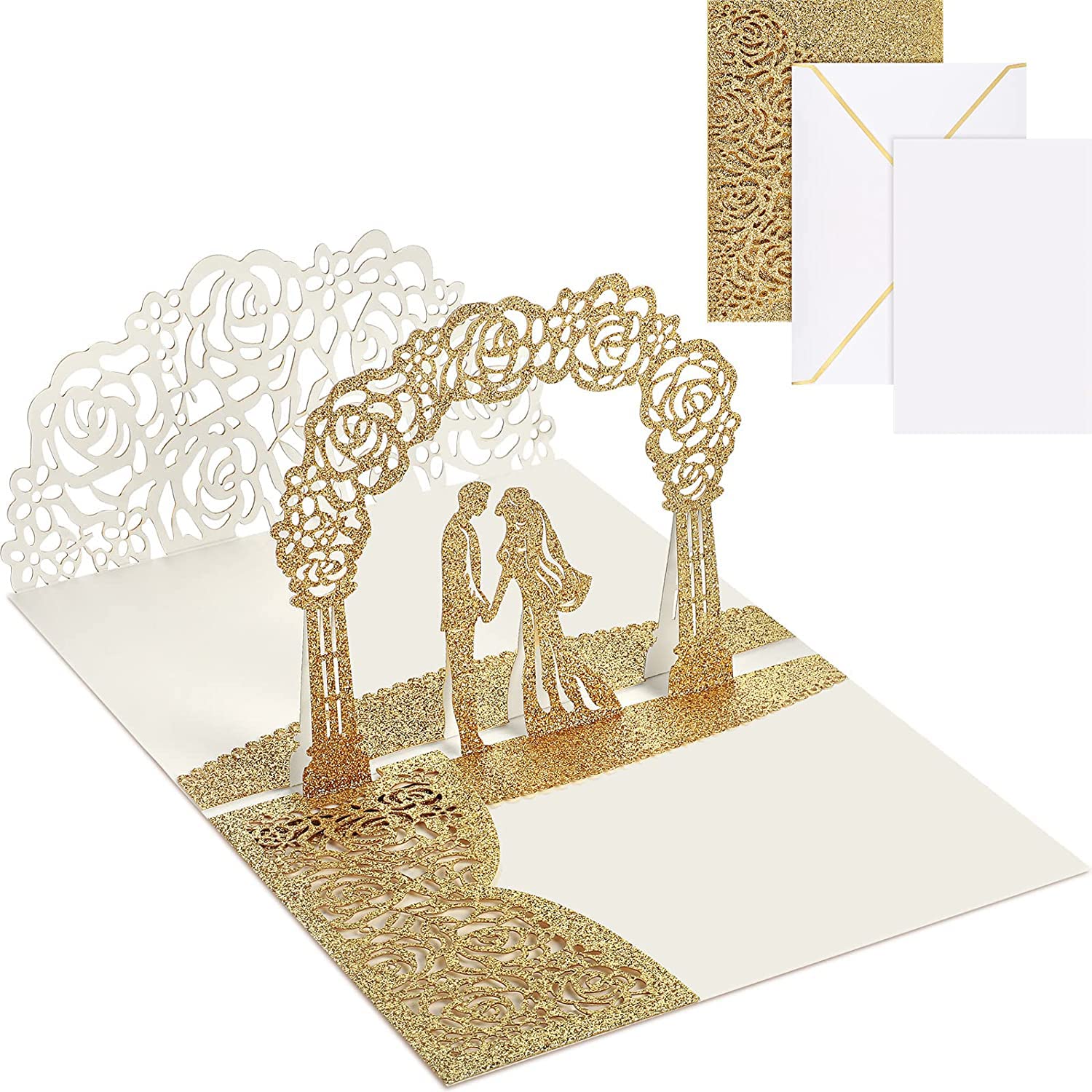 ELECDON Wedding Pop-up Card Set, 3D Greeting Anniversary Romantic Congratulations with Envelope for Bride and Groom Valentine's Day Engagement Party Supplies