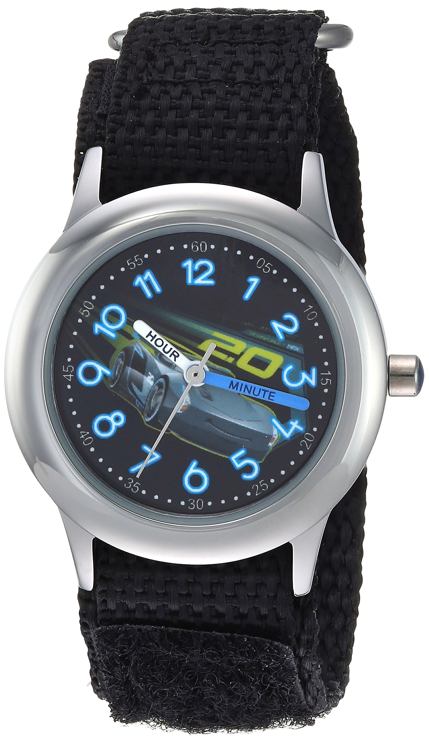 Disney Boys Cars 3 Stainless Steel Analog-Quartz Watch with Nylon Strap, Black, 15 (Model: WDS000299)