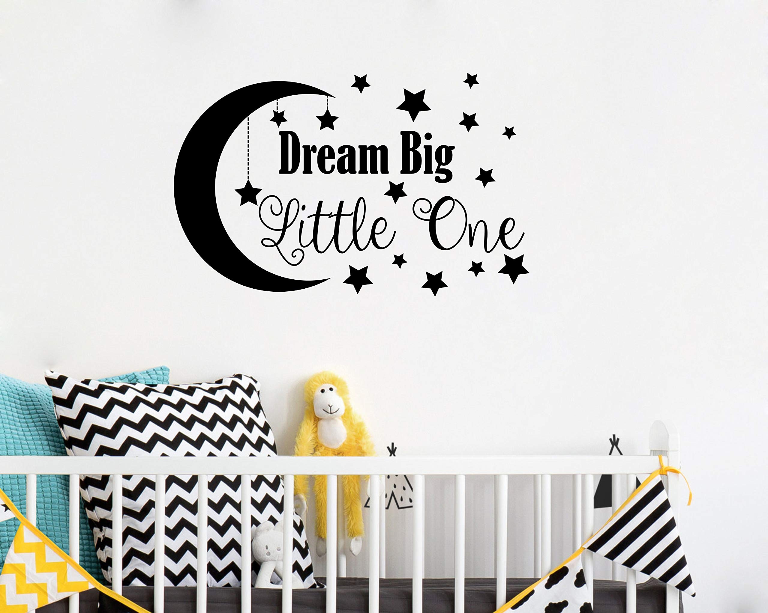 Dream Big Little One Wall Decal, Nursery Wall Decal, Nursery Decor, Nursery Wall Quote, Quote Decal, Removable Vinyl Wall Stickers for Baby Kids Boy Girl Bedroom Nursery Decor(A34) (Big, Black)