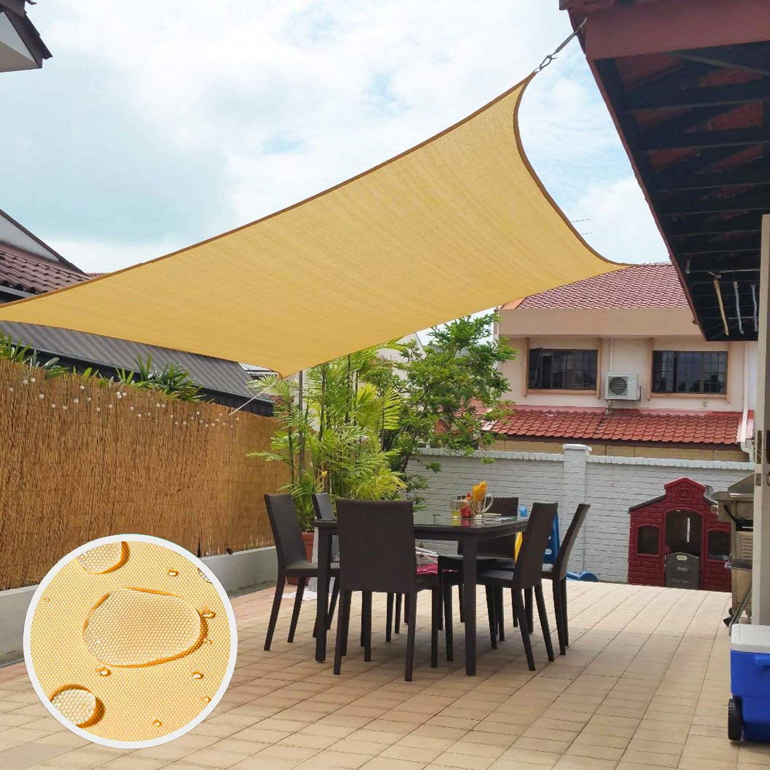 EM Waterproof Sun Shelter Rectangular Sunshade Outdoor Canopy Garden Patio Pool Shades Sail Awning Camping Shade Cloth Large (4 * 4M)