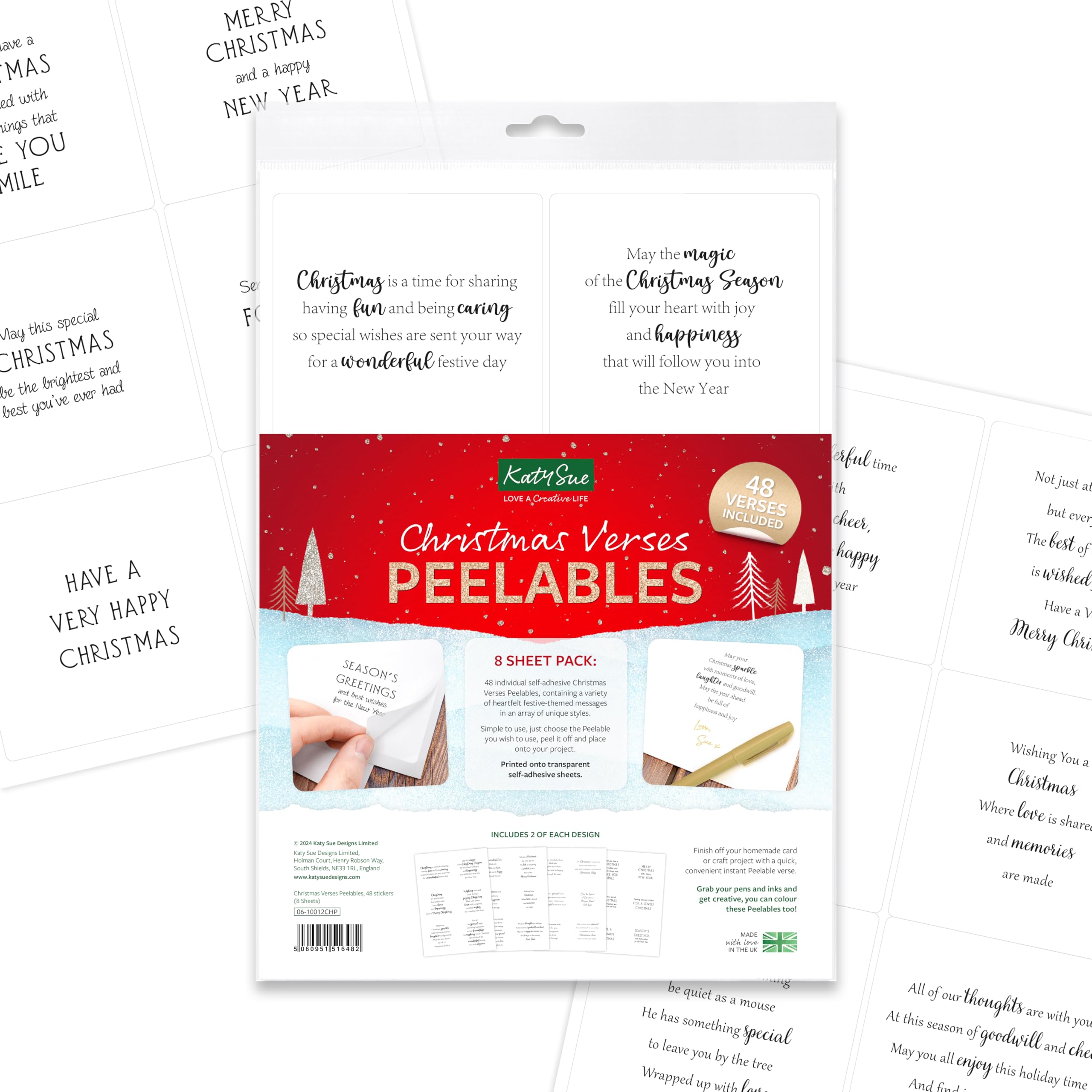 Katy Sue Christmas Verses Peelables Stickers for Christmas Card Making. 48 Peelable Verses & Sentiments/Peel Offs for Card Making Supplies, Card Making Accessories, & Card Making Embellishments