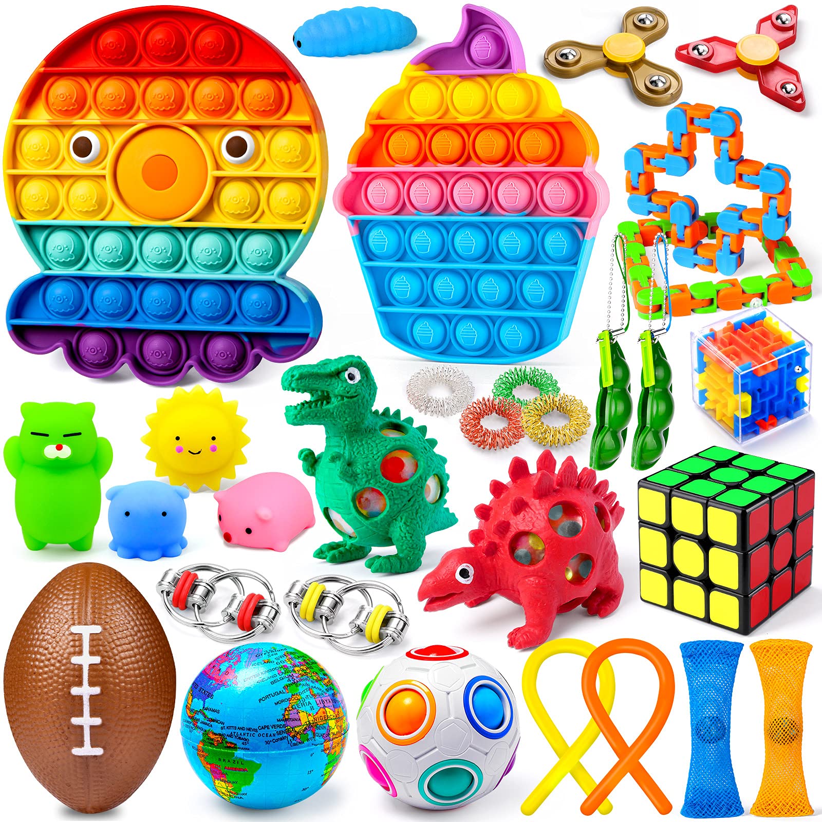 arscniek Sensory Fidget Toy Pack 30PCS Anxiety Stress Relief Fidget Toys for Kids Adult, Fidget Pack with Simpl Dimpl Push Pop Octopus Squishies Toy, Party Favors Classroom Rewards Gifts for Girl Boy