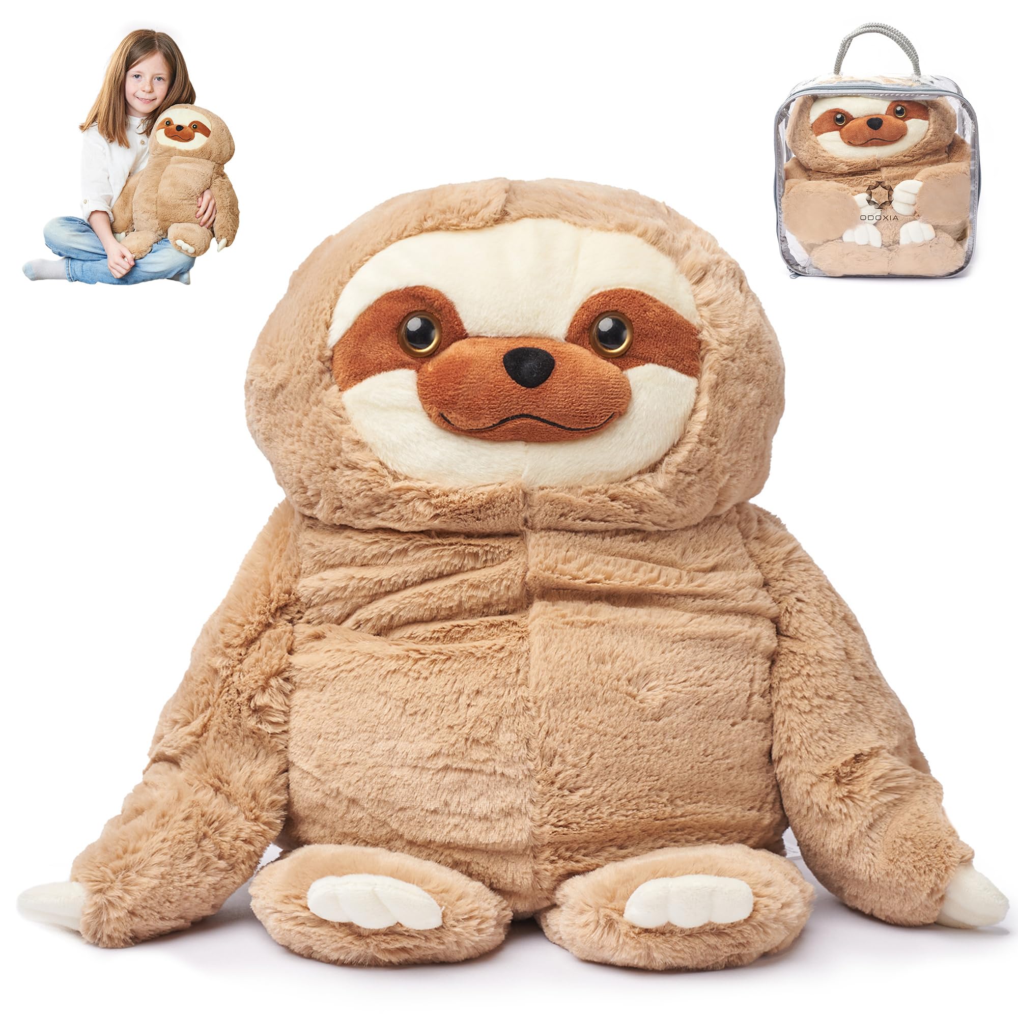 ODOXIA Weighted Anxiety Plush Toy 2.3 Kg | Calming & Comforting | Weighted Stuffed Animal Sloth | Weighted Anxiety Animal | Carrying Bag Included | Machine Washable Weighted Plushie