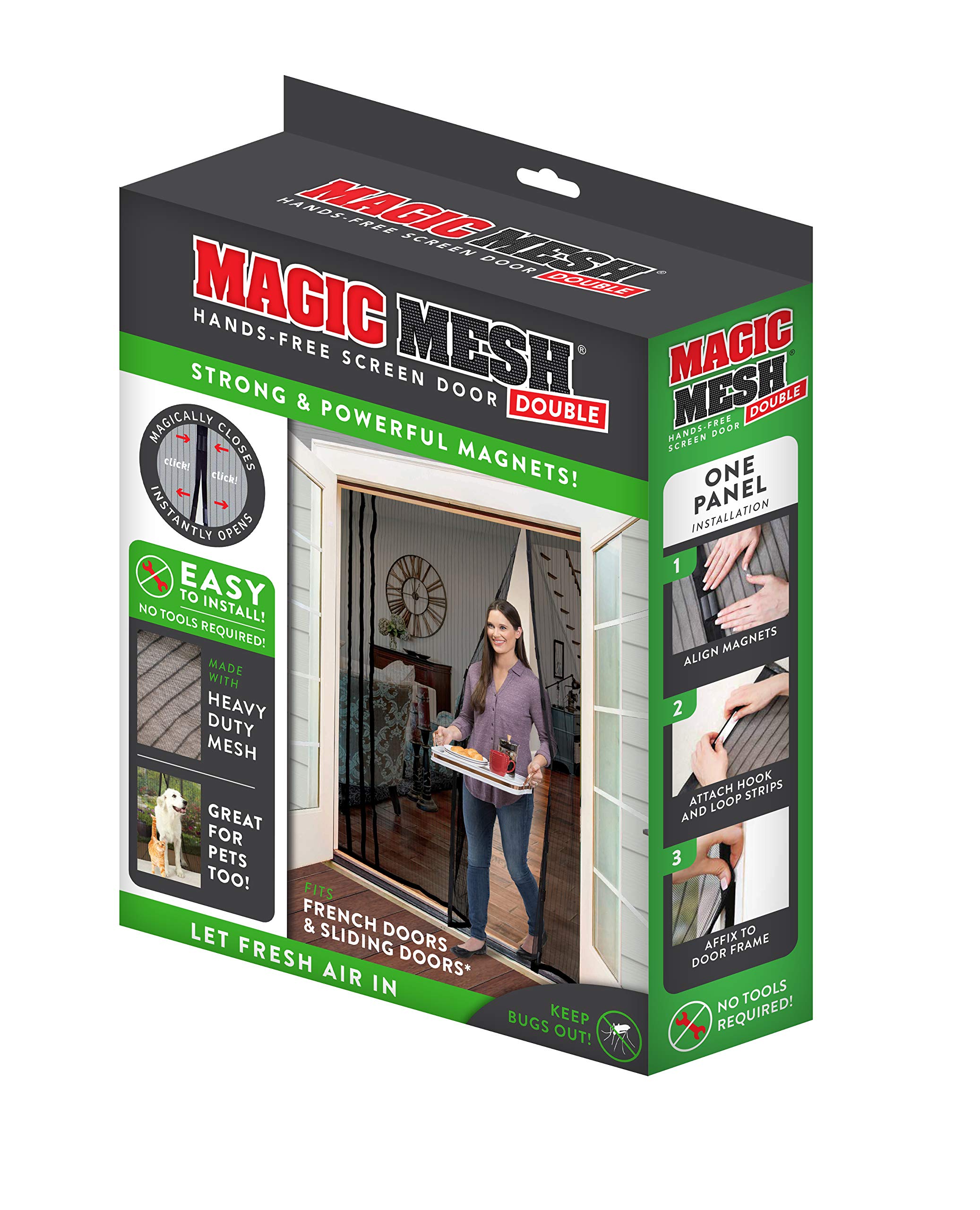 Magic Mesh Double Door- Hands Free Magnetic Screen Door, Fits French & Sliding Doors 75 in x 83 in