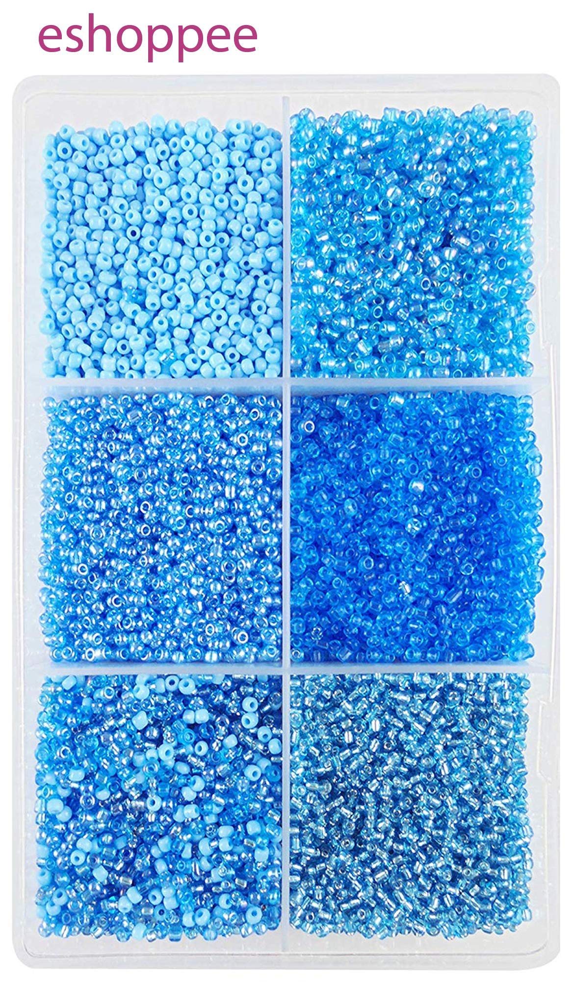 eshoppee 11/0 Glass Seed Beads Art and Crafts Materials Kit for Jewellery Making (Turquoise Sky Blue, 6 Tones, 2 mm)