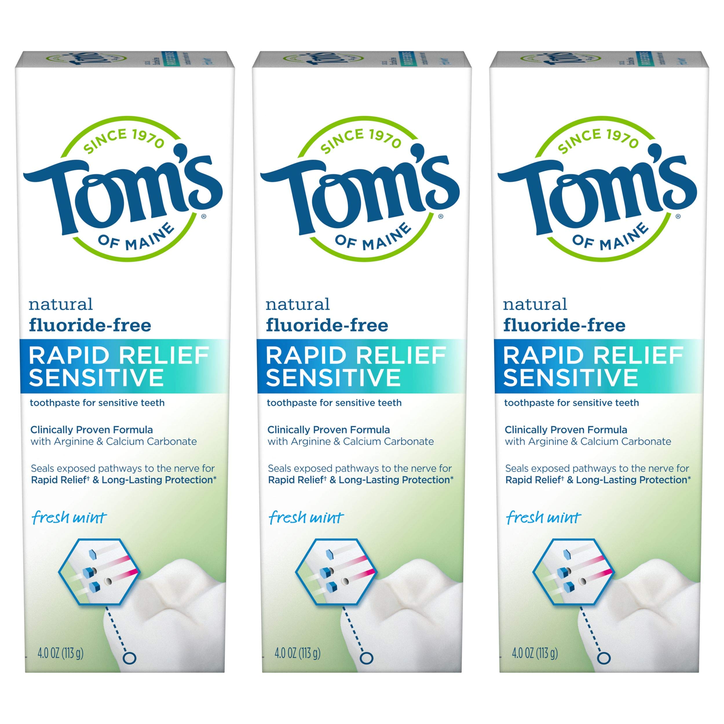 Tom's of MaineRapid Relief Sensitive Natural Toothpaste Multi Pack, Fresh Mint, 3 Count