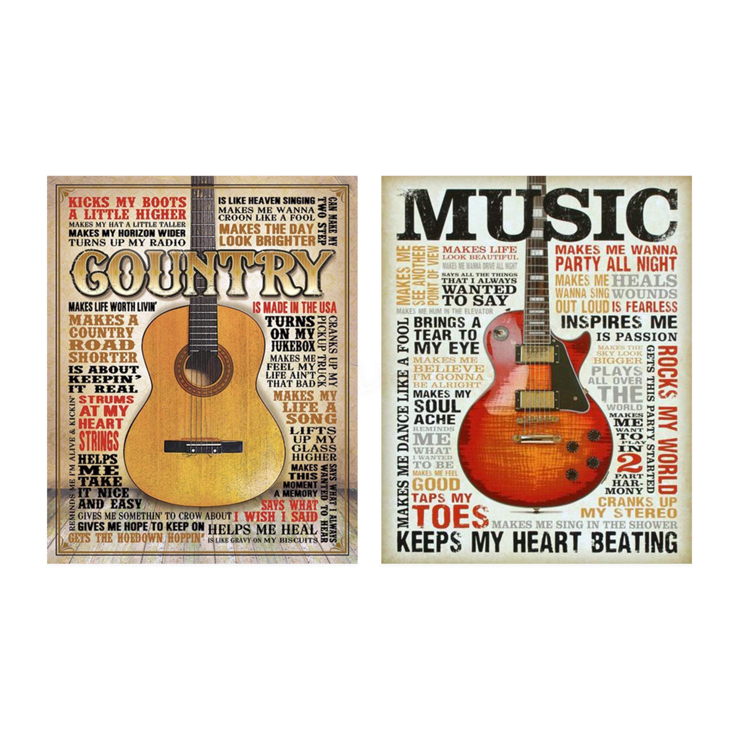 "All Country Music Guitar Lovers" Quotes Wall Art Print - 8x10" Typography Home Decor, Office Decor, Bar Decor. Perfect Gift for All Music Fans. Unframed (2-PK)