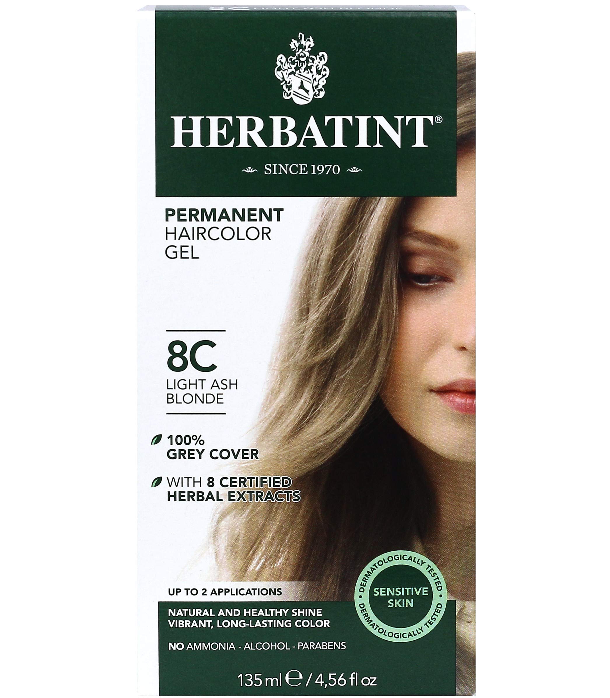 Permanent Herbal Haircolour Gel, 8C, Light Ash Blonde, 4.56 fl oz (135 ml)