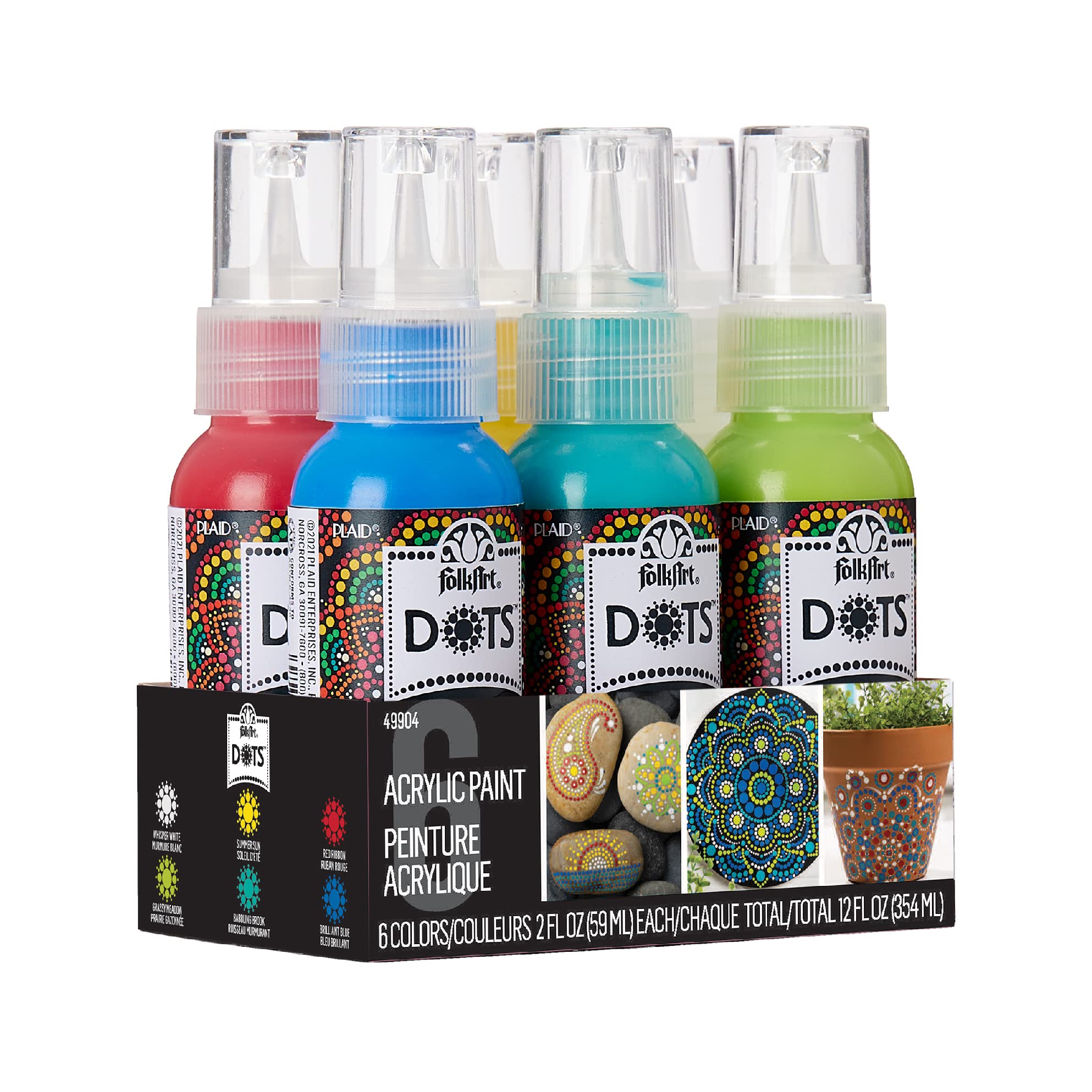 FolkArtDots Set, 6 Piece Acrylic Paint Kit Featuring 6 Colors for DIY Indoor & Outdoor Multi-Surface Craft Projects, 49904