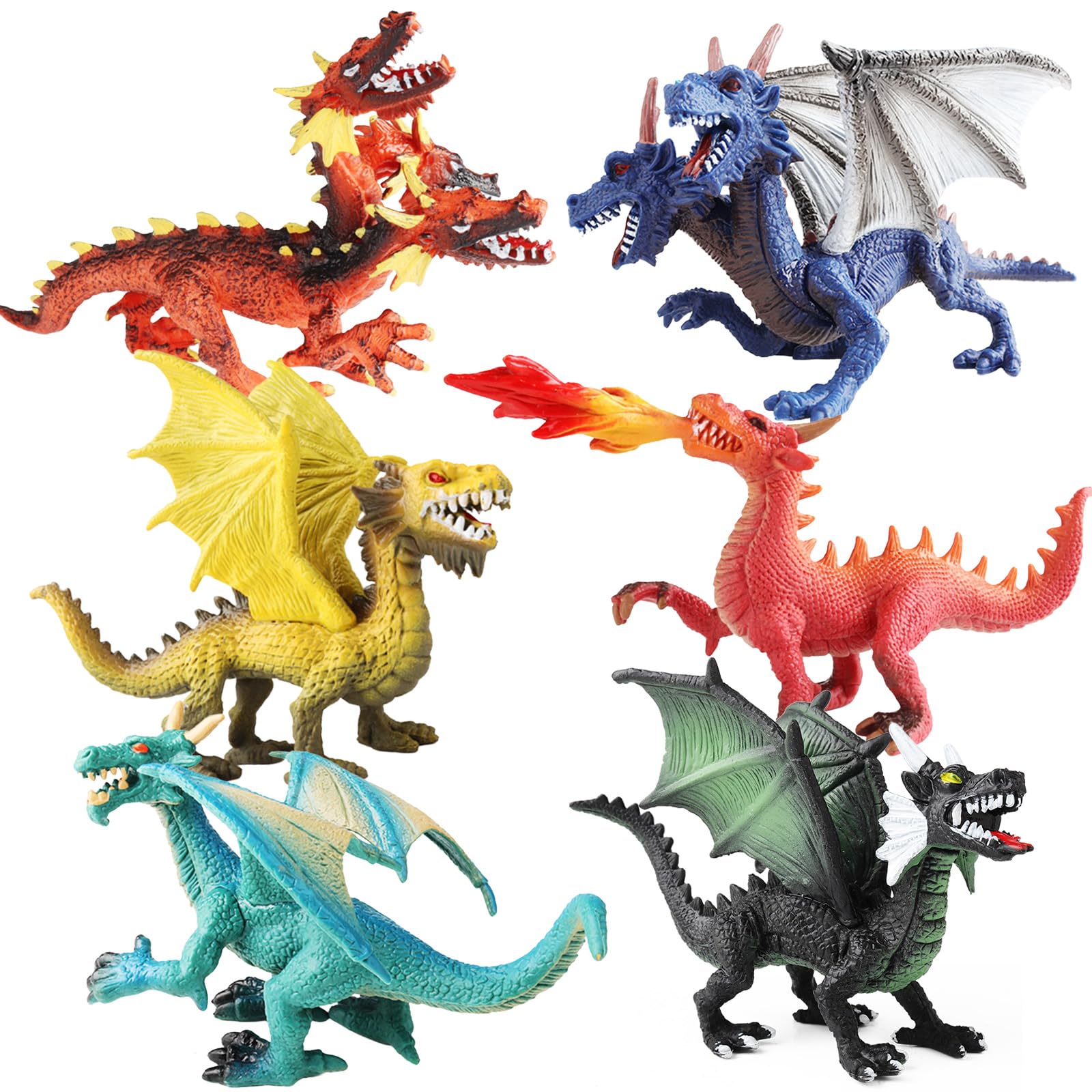 EOIVSH Dragon Toy Figures - Ancient Flying Dragon Figurines, Mythical Action Figure Kid Toys, Girls and Boys Ages 3 and Above, Pack of 6