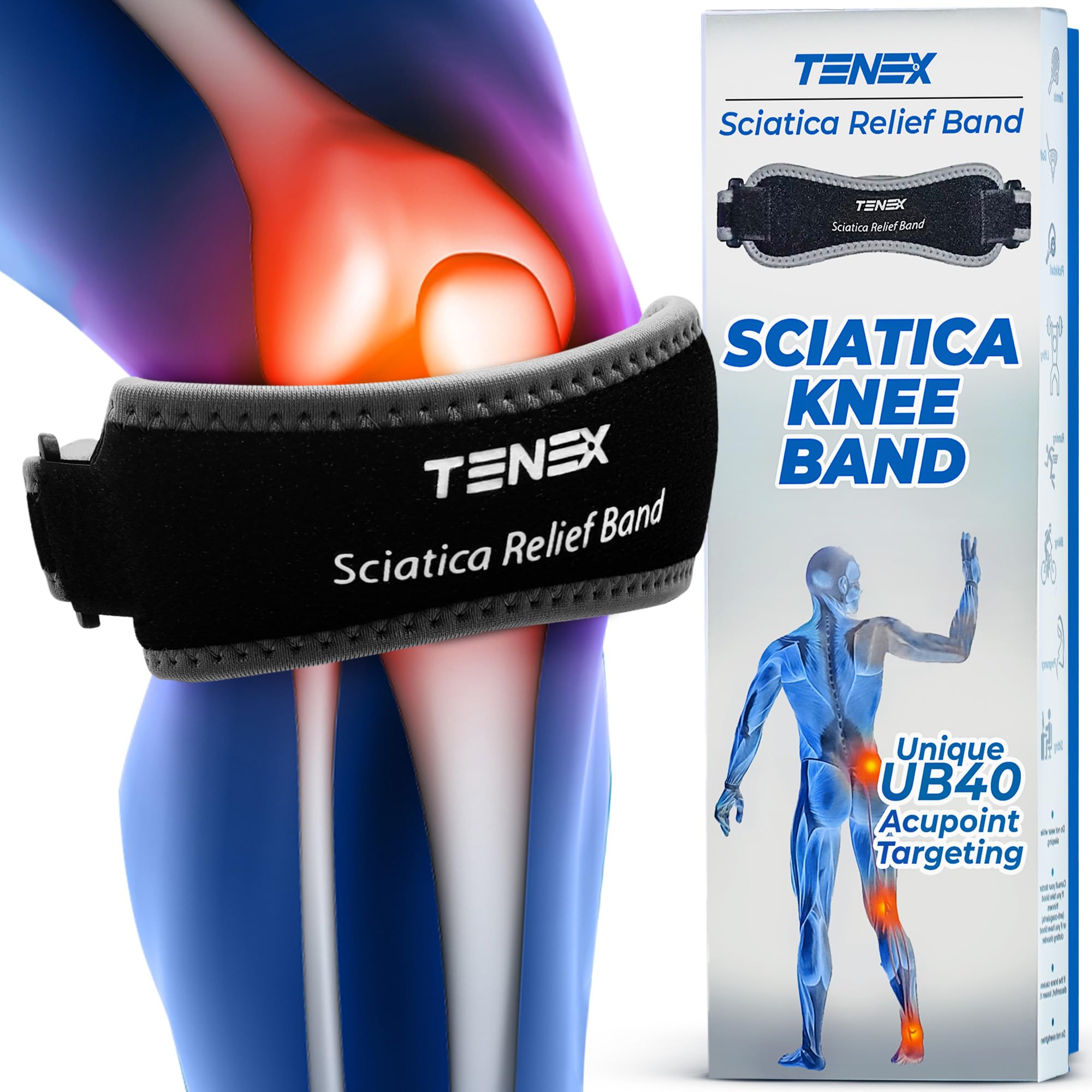 TENEX Sciatica Relief Band – Ultra-Comfortable, Single-Band, Non-Slip Sciatic Nerve Brace, Targets UB40 Acupoint for Immediate, Effective Sciatica Pain Relief, Ideal for Daily Use, Unisex