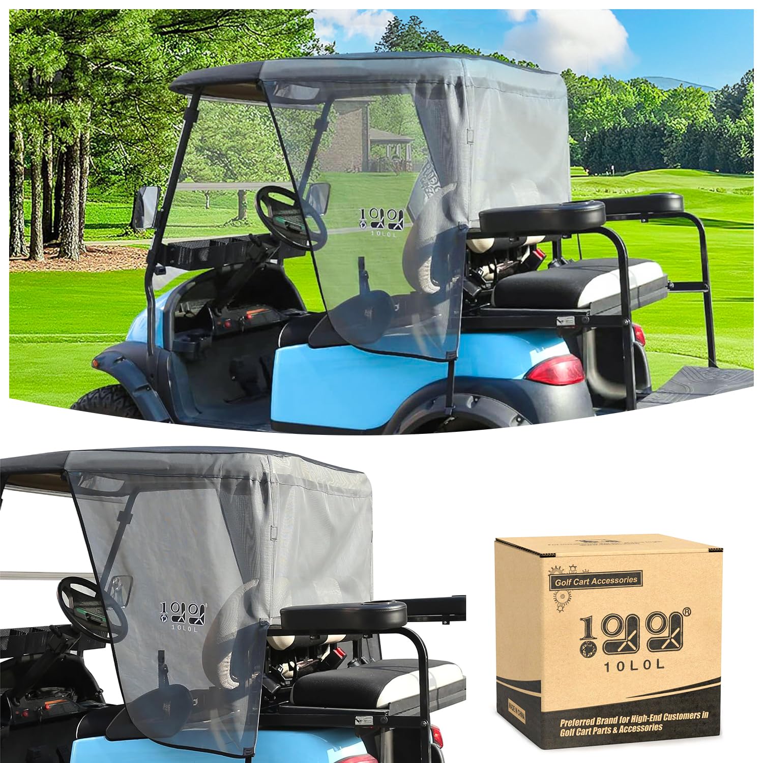 10L0L Golf Cart Sun Shade Cover for Club Car Precedent and EZGO TXT, UV Heat Resistant Sunshade Curtain