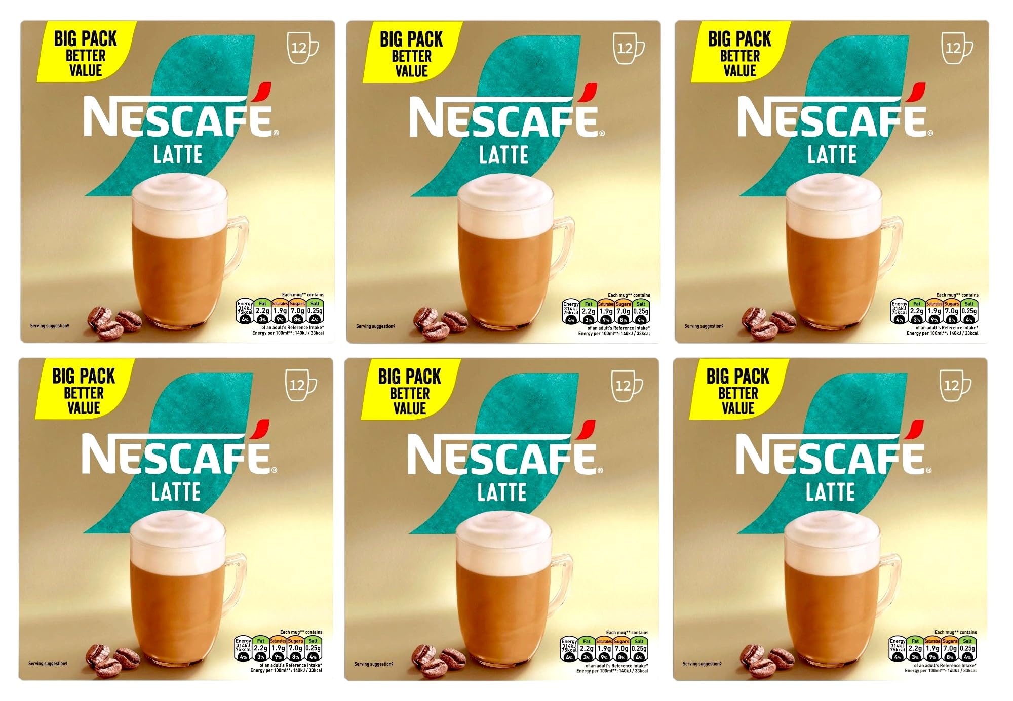 NESCAFÉLatte x12 Instant Coffee Sachets (Pack of 6, Total 72 Sachets)