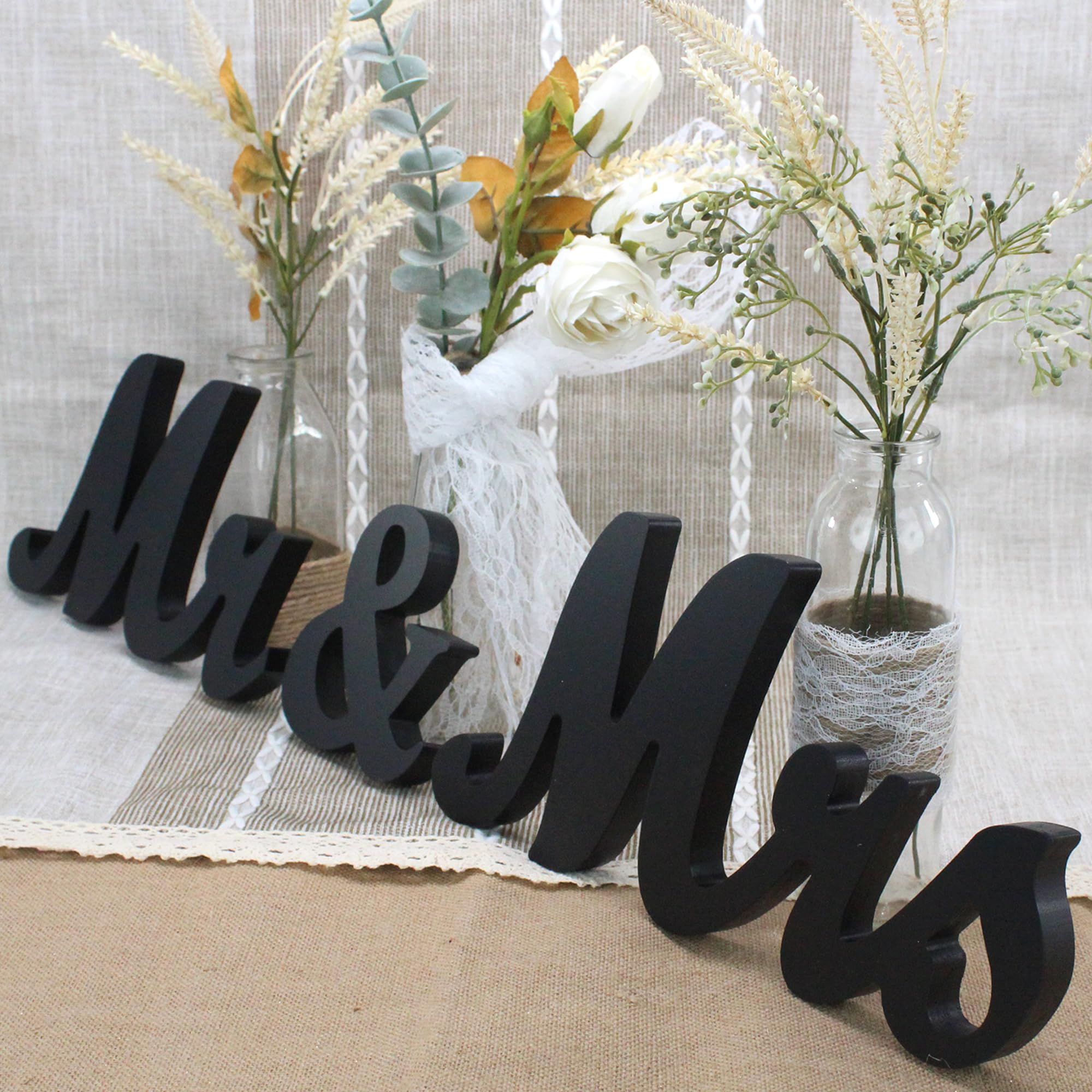 Mr & Mrs Wooden Letters for Wedding Table, Black Large Mr. and Mrs. Sweetheart Table Decoration, Mister and Miss Wood Sign， Mr and Ms Wedding Present (Mr&Mrs-Black)