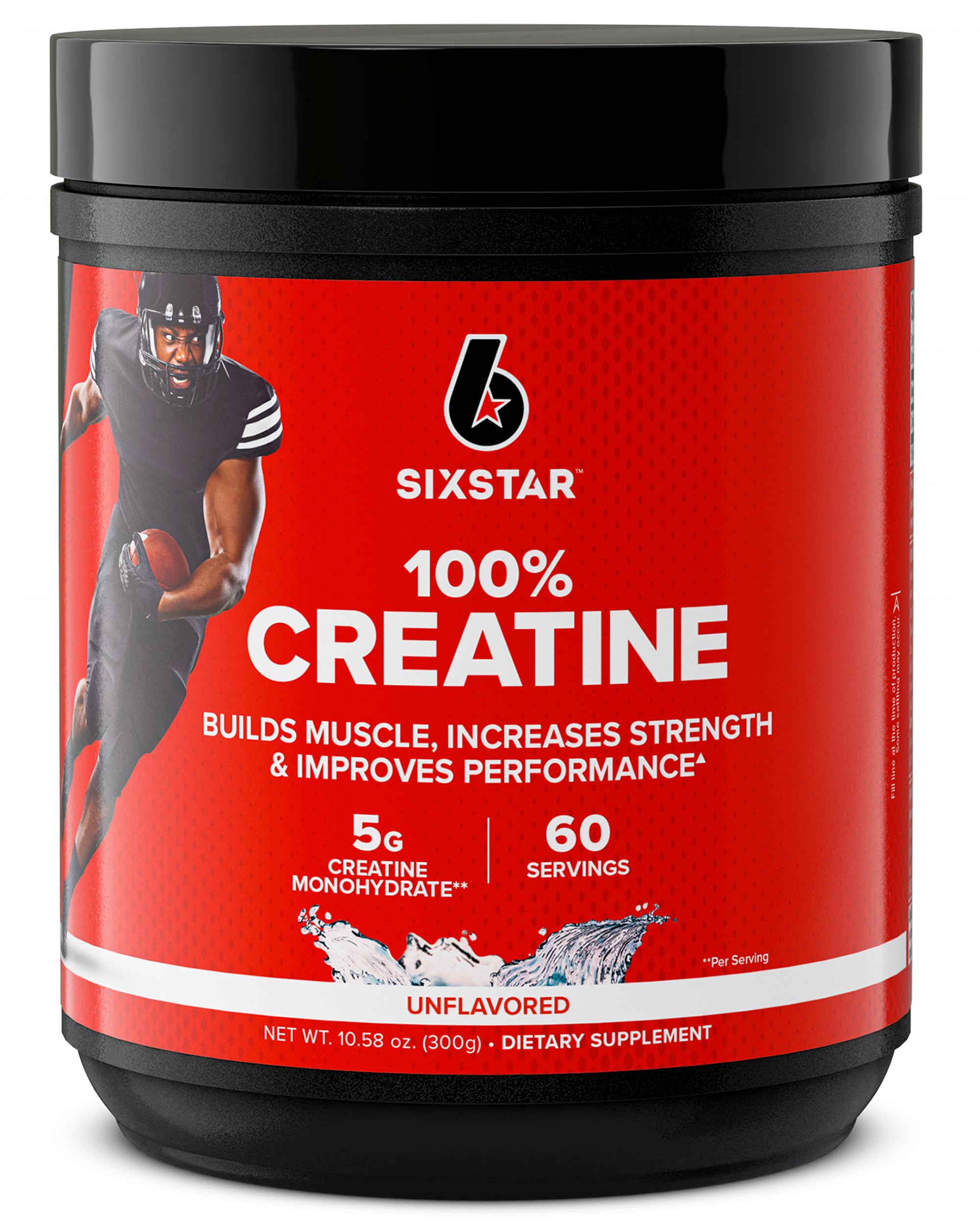 Six Star100% Creatine Monohydrate Powder - Unflavored Micronized Creatine Monohydrate Supplement for Workout Performance, Muscle Building & Strength - Creatine Powder for Women & Men - 60 Servings