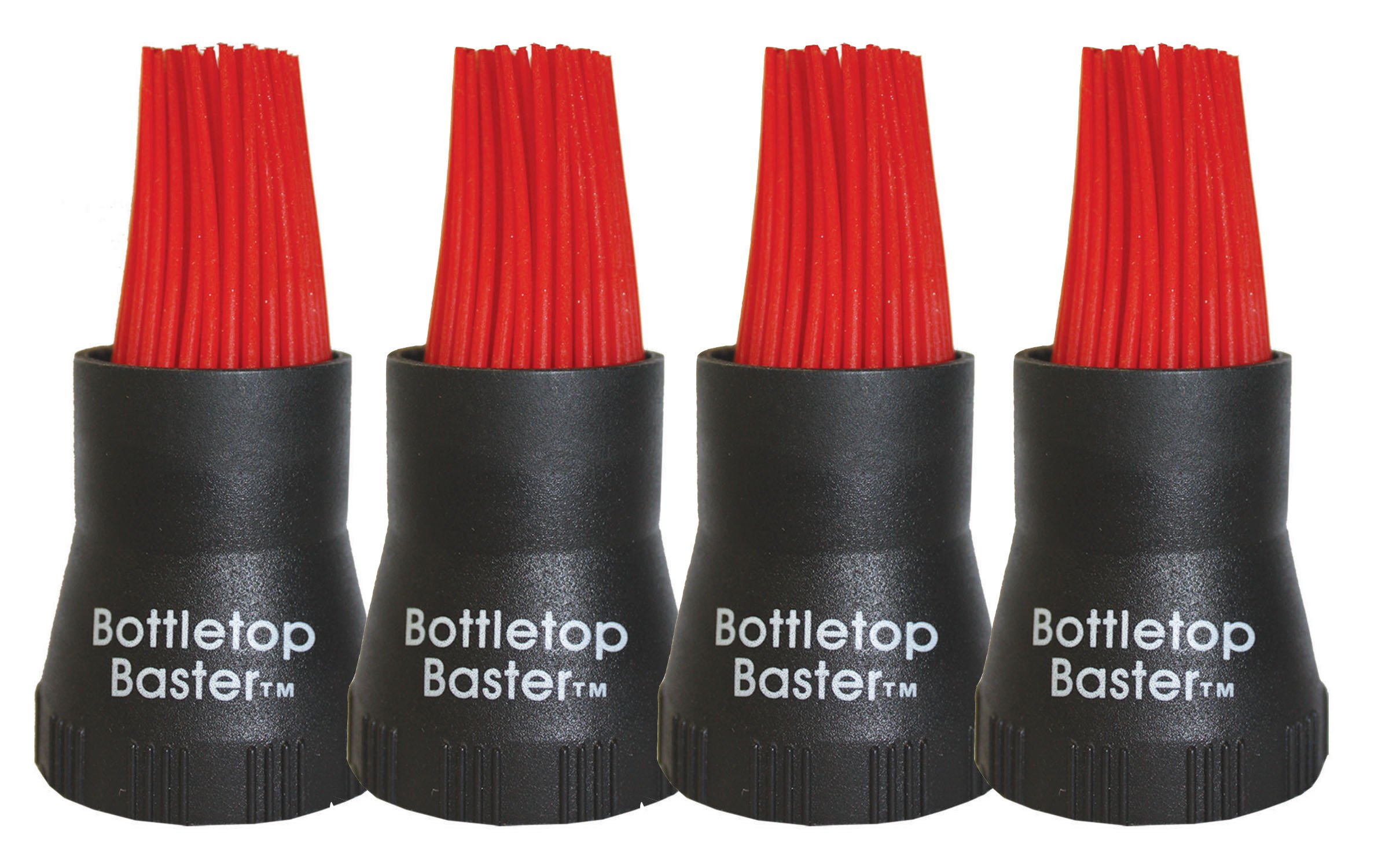 Jokari 160905x4 - 4-Pack - Bottletop Basting Brush Silicone - Heat Resistant - Fits Most Bottles - Mess-Free Basting from the Bottle - Black and Red