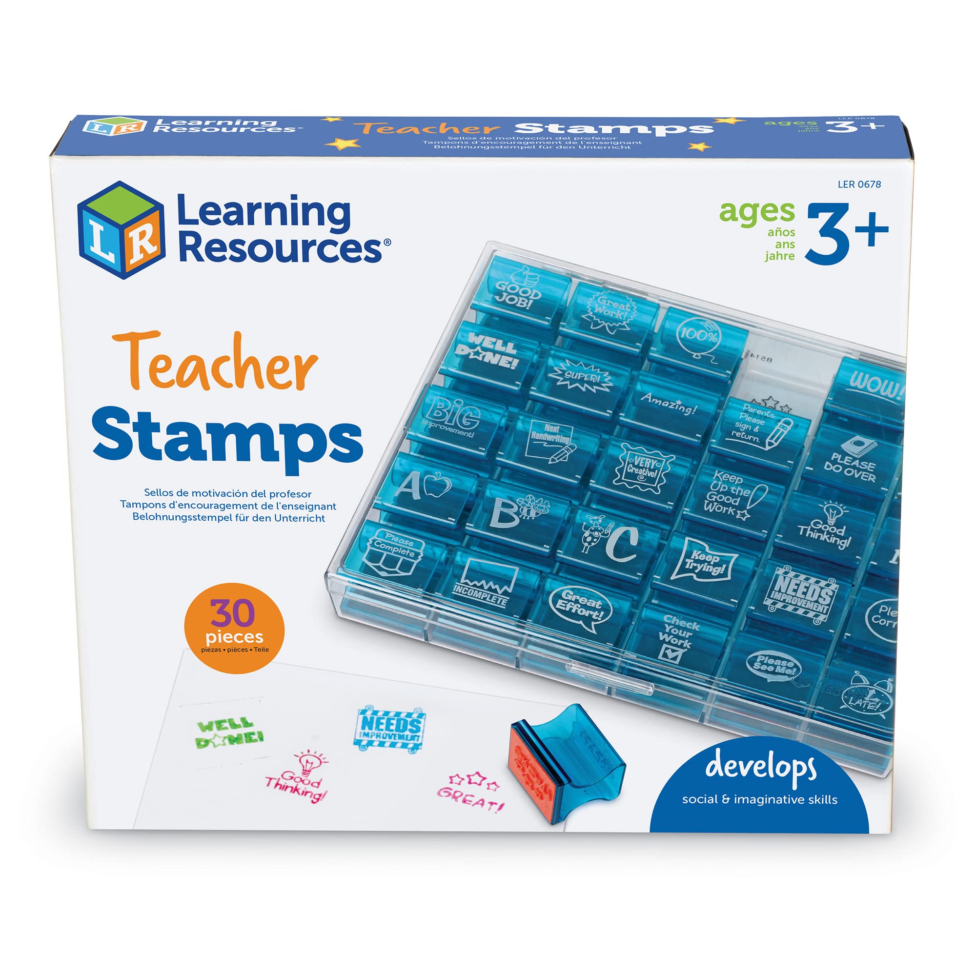 Learning Resources Jumbo Illustrated Teacher Stamps, Encouraging Messages Stamps For Homework School Classroom, Set of 30