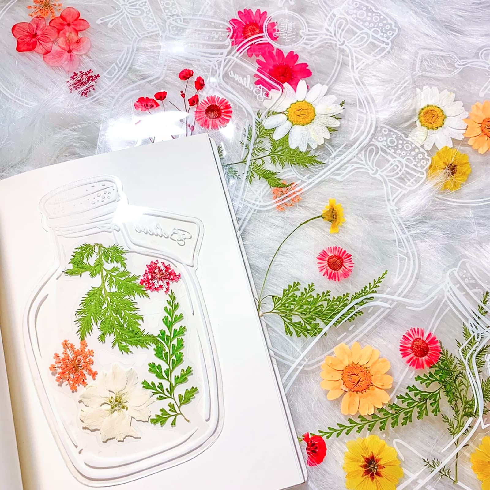 40Pcs Transparent Dried Flower Bookmarks, Kaluofan Handmade Dried Flower Bookmark, Large Size DIY Bookmark, Flower Bookmark Maker, Handmade DIY Transparent Beautiful Flower Page