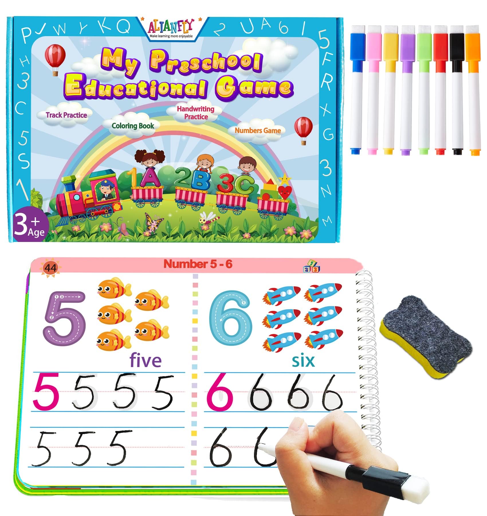 Preschool Learning Activities Educational Workbook - Toddler Prek Montessori Handwriting Practice Activity Tracing Toys Busy Book for Kids, Autism Learning Materials and ABC Learning Book