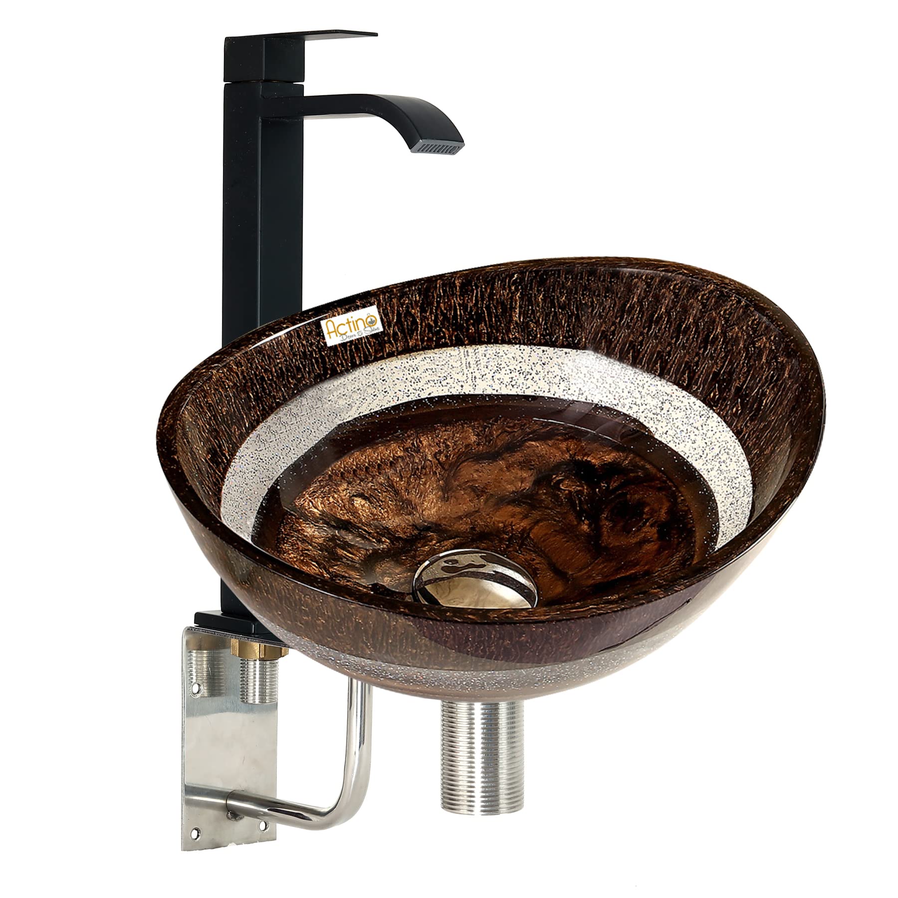 ACTINO DECOR & SHINE Resin Oval Designer Wash Basin Countertop Tabletop For Living Room Hotel Lobby Bathroom Basins & Living Room/Vessel/Sink/Wash Basin Brown_12 x 14