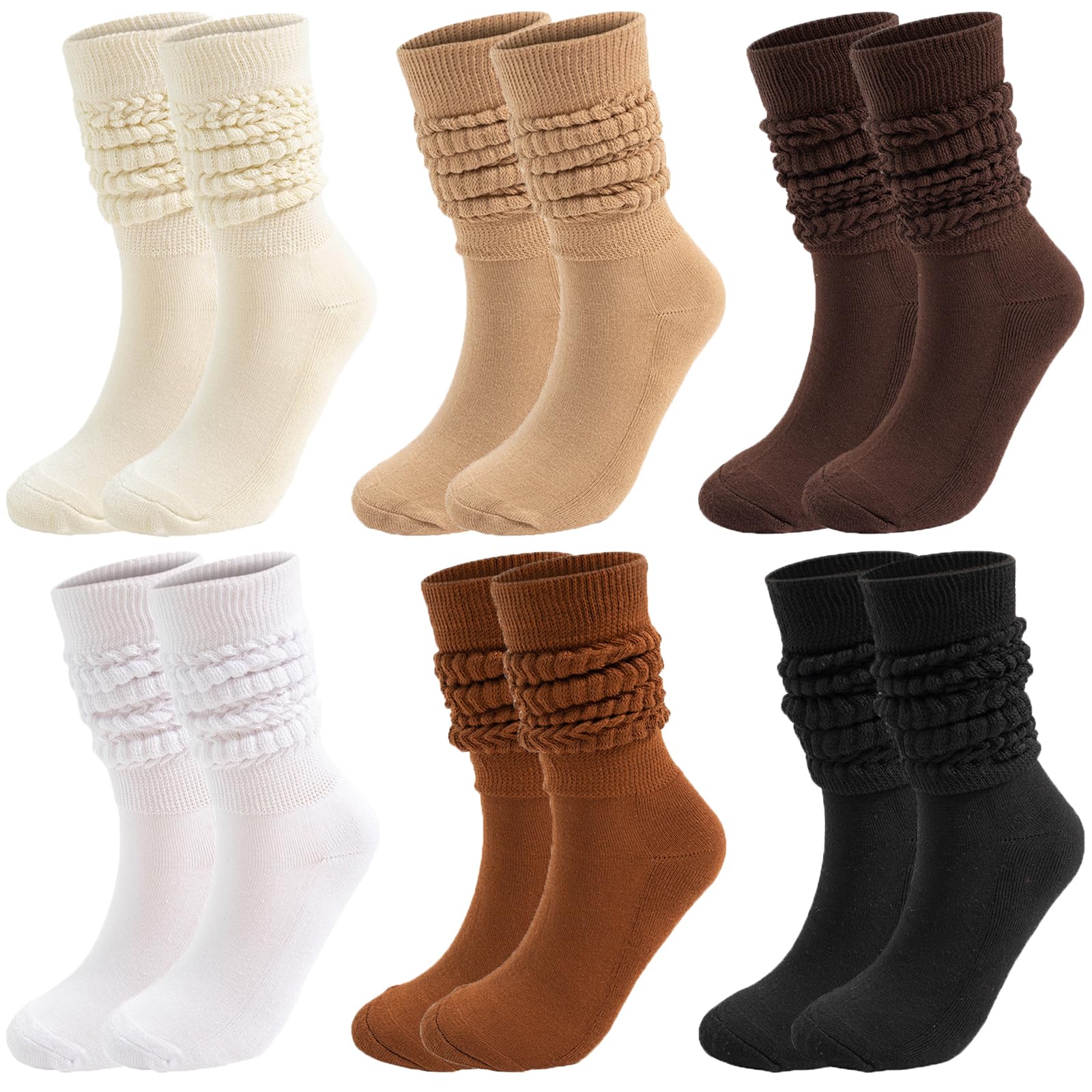 Looknniy6 Pairs Slouch Socks Long Scrunch Knee High Boot Socks Knit Stacked Socks for Women