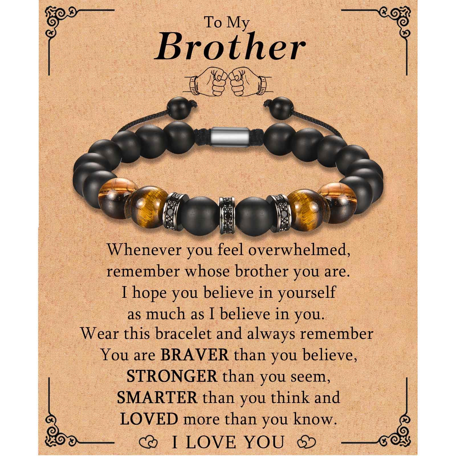 KORAS Gifts for Him, Boyfriend Husband Bracelet Tiger Eye Bracelet Black Matte Stone Bracelet for Dad Son Uncle, Adjustable Beads Bracelet Present for Anniversary Birthday Fathers Day Christmas Valentines Day