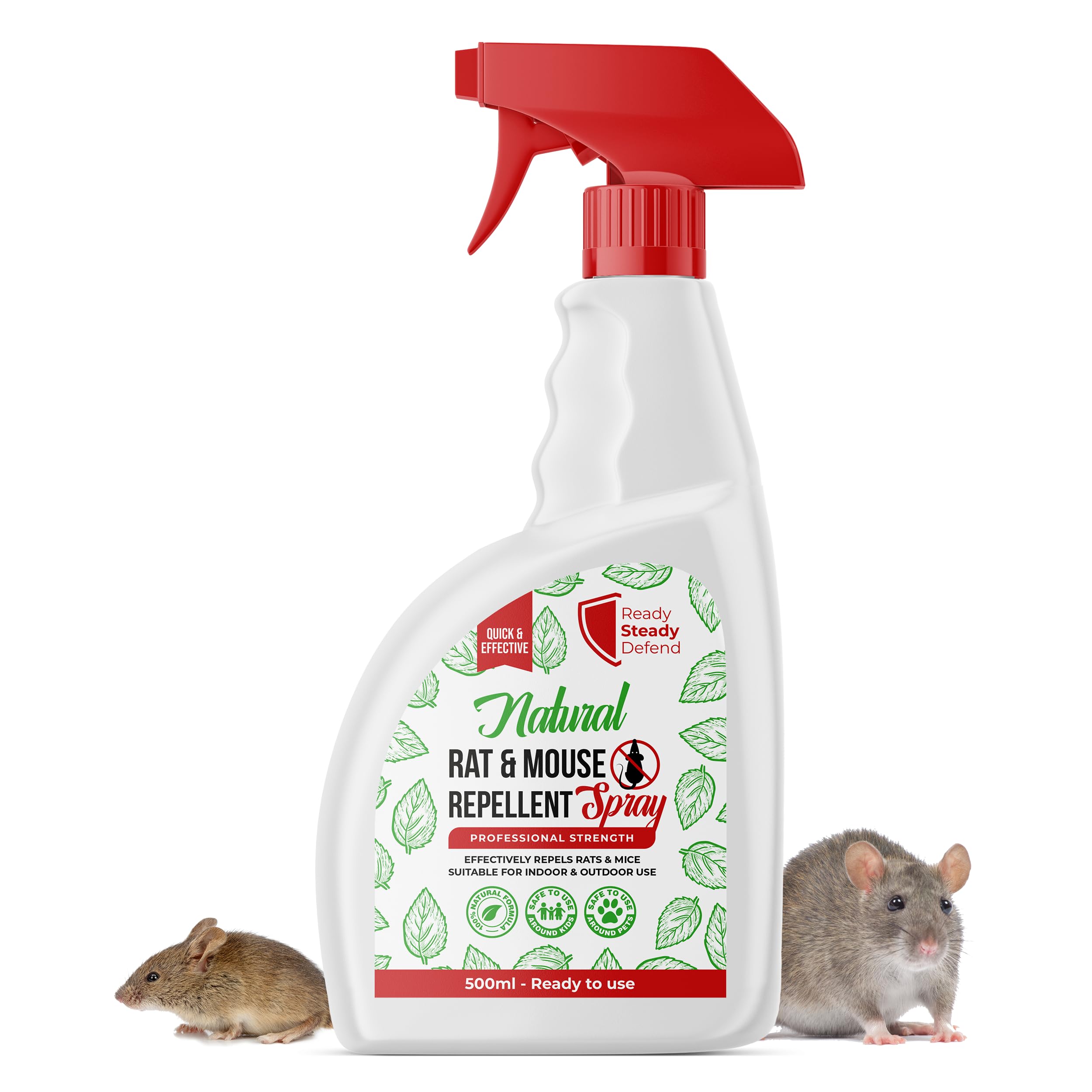 Rat and Mouse Repellent Spray 500ml: Natural Peppermint Oil Rodent Repellent – Effective Indoor & Outdoor Rodent Control – Long-Lasting Rodent Deterrent – Chemical-Free Protection for Home & Garden