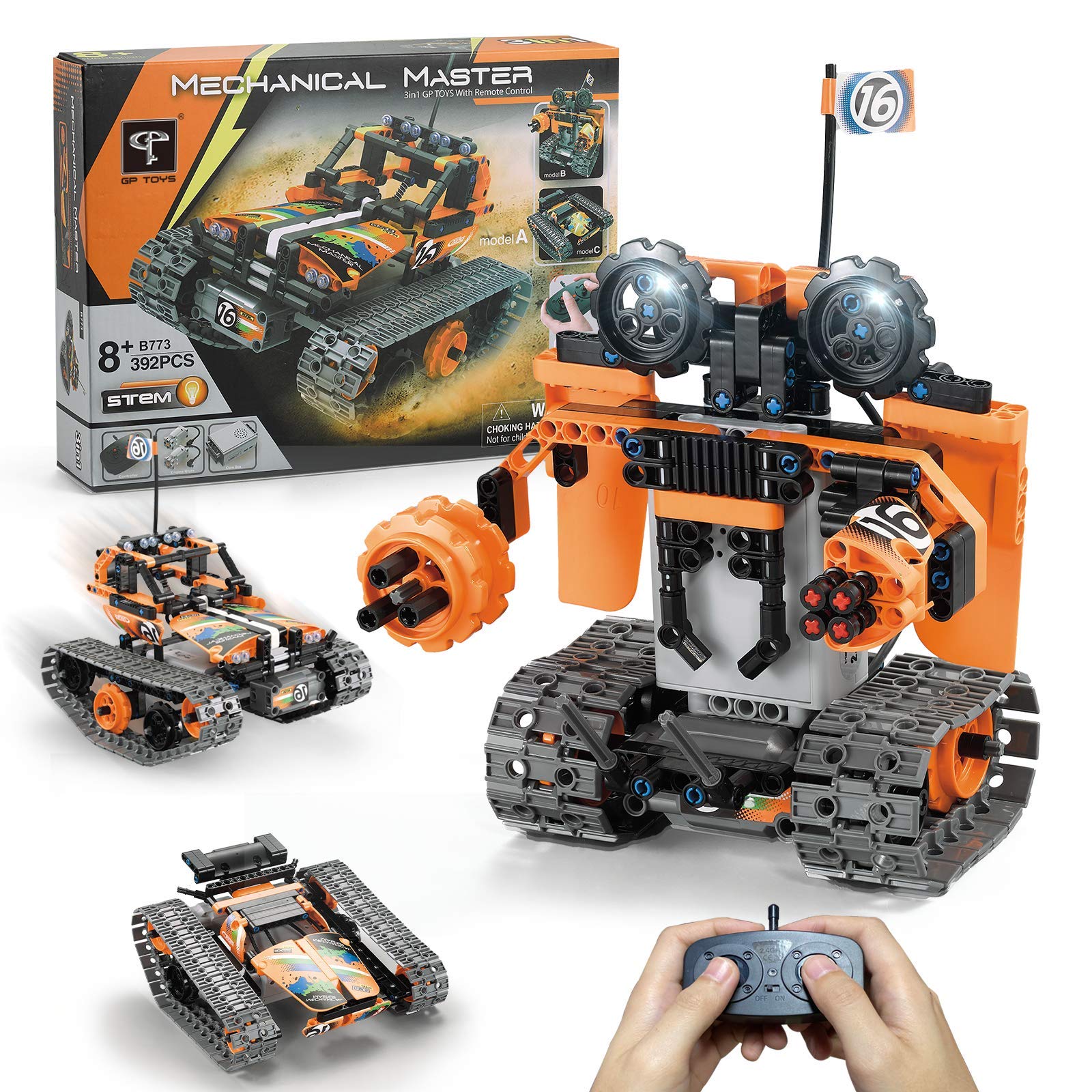 Under the Baubles Robot 3 IN 1 STEM Buiding Kits with remote control Toys for Kids Gifts for 6-12 Year Old Boys and Girls (392 Pieces)