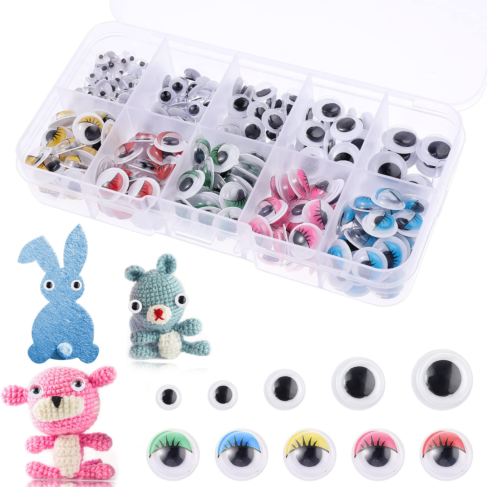 Stick on Eyes for Crafts, 700Pcs Assorted Size 4-12mm Self-Adhesive Googly Eyes Wiggle Eyes Craft Eyes, Doll Eyes Making Accessories Sticky Eyes for Crafting (4/5/6/7/8/10/12 mm)