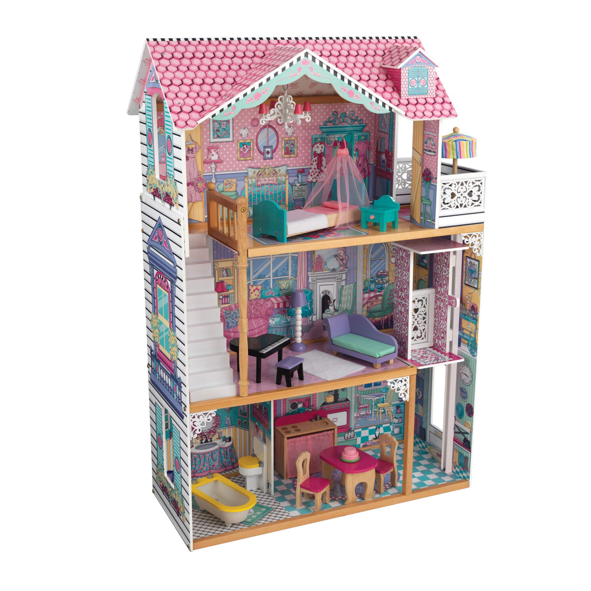 KidKraftAnnabelle Wooden Dollhouse with Elevator, Balcony and 17 Accessories, Gift for Ages 3+