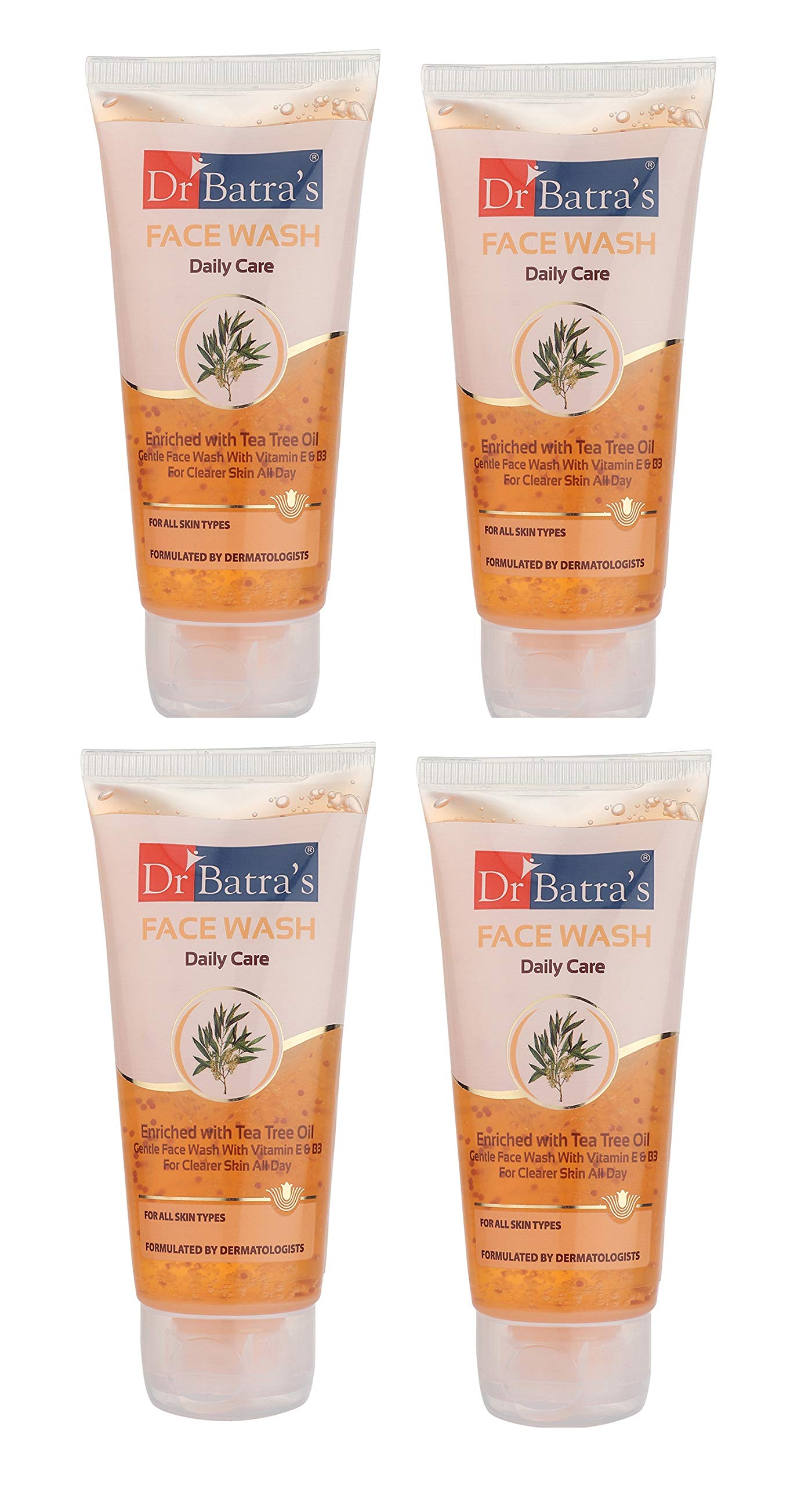 Dr Batra's Dr. Batra'S Daily Care Face Wash, Enriched With Tea Tree Oil, Vitamin E & B3, Reduces Blemishes, Face Wash For Clean Skin, Protection From Sun Damage, Moisturized Skin (50G, Pack Of 4))