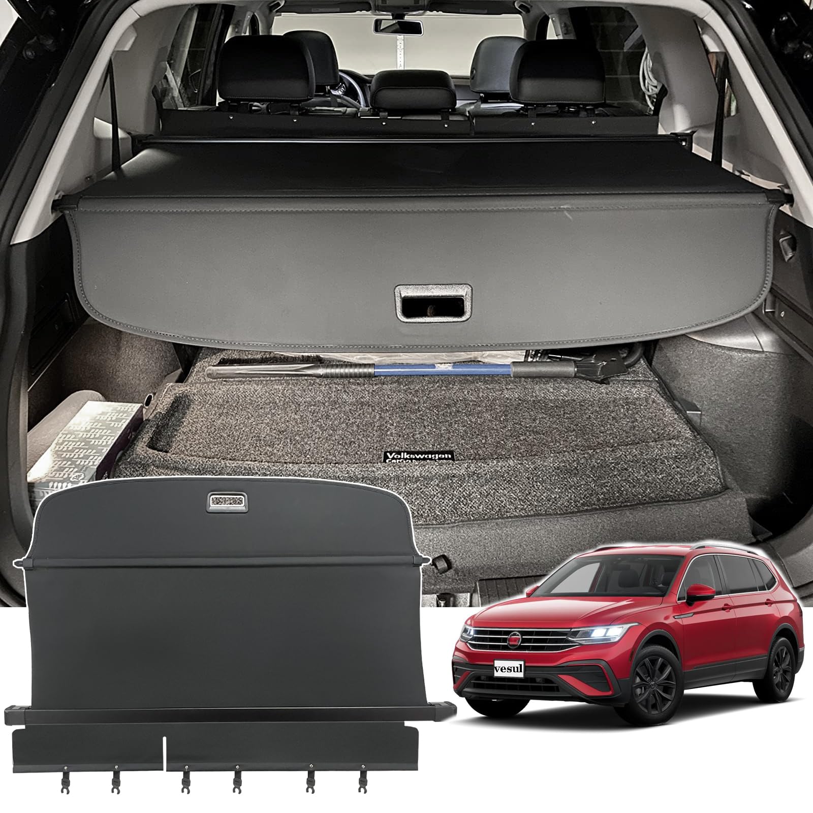 VESUL Retractable Trunk Cargo Cover Compatible with Volkswagen VW Tiguan 2024 2023 2022 2021 2020 2019 2018 Security Shade Shield Tonneau Cover Luggage Privacy Screen with Extra Canvas Cover