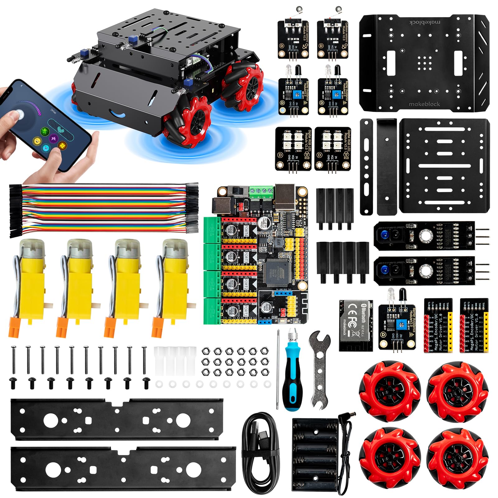 Makeblock mBot Mega Robot Kit with Mecanum Wheels, Programmable Robotics Kit Compatible with Arduino IDE and Raspberry Pi for Teens & Adults, Robotics Gift for Learning Coding, Robotics, Electronics