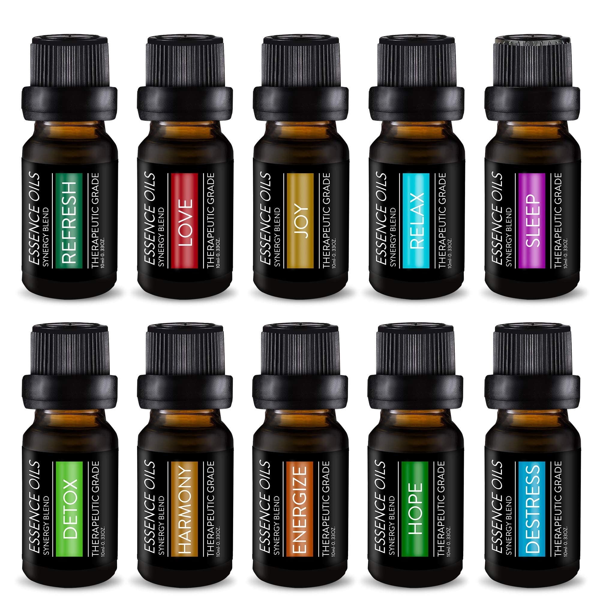 Pure Daily CareAromatherapy Top 10 Essential Oil Synergy Blend Set – Therapeutic Grade Synergy Oil Blends – Uplift Mind, Body and Spirit – 10 x 10 Ml Blends – No Fillers & No Additives